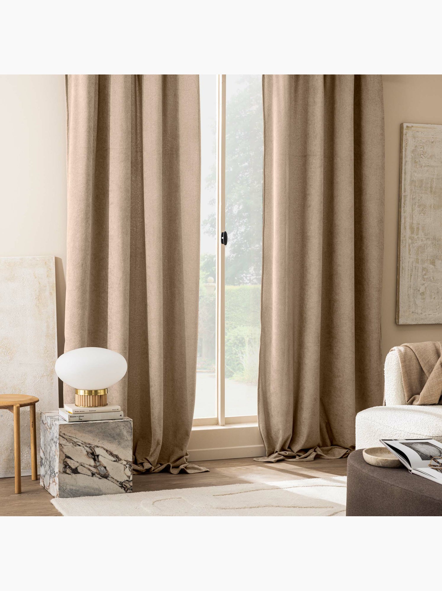 Rideau tamisant à œillets – bouclette unie winony - Beige