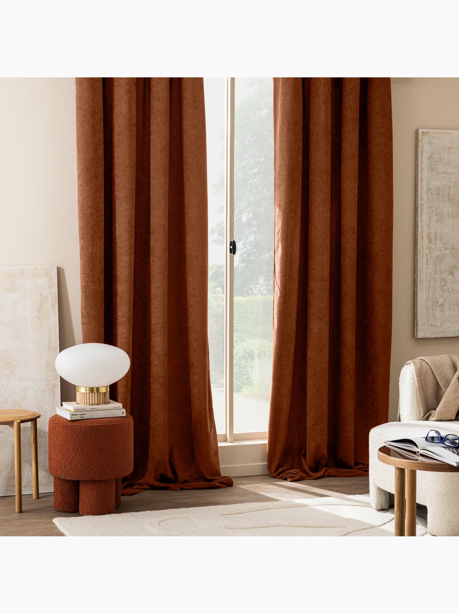 Rideau tamisant à œillets – bouclette unie winony - Terracotta