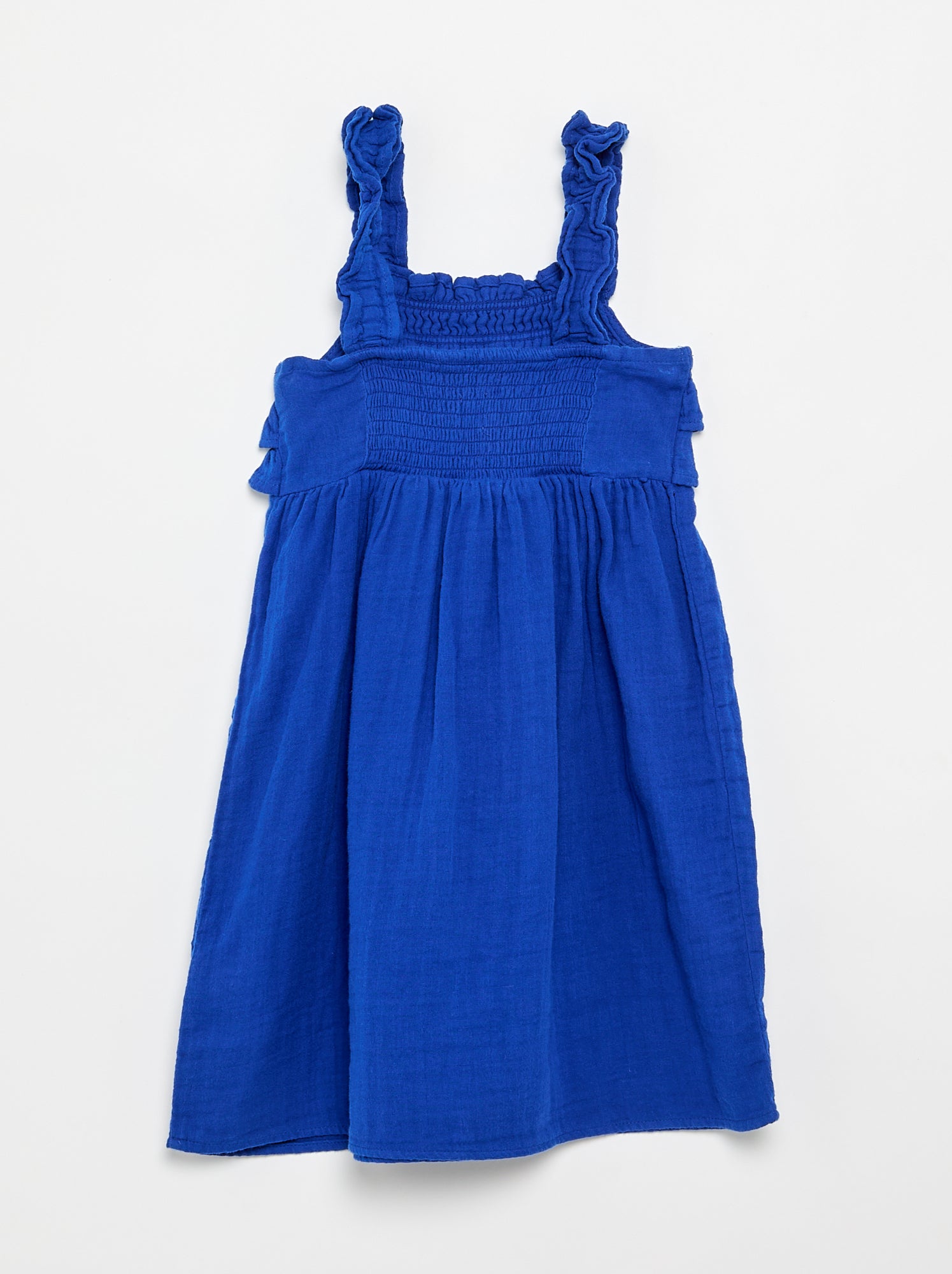 Robe à bretelles smokée avec volants - Bleu