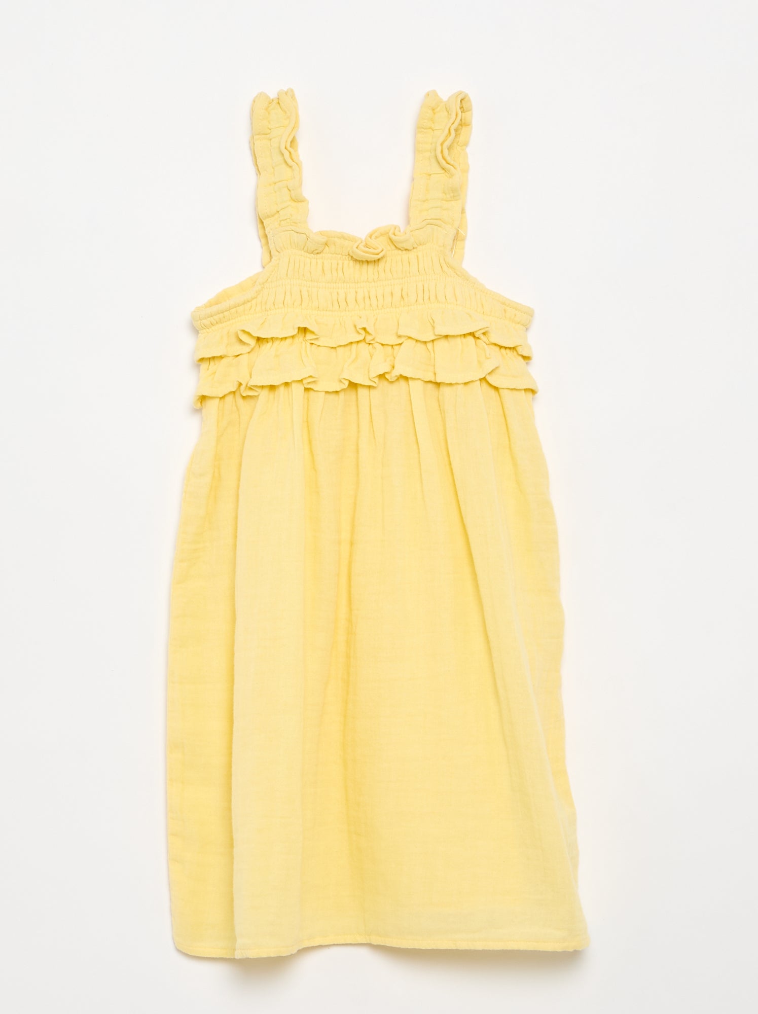 Robe à bretelles smokée avec volants - Jaune