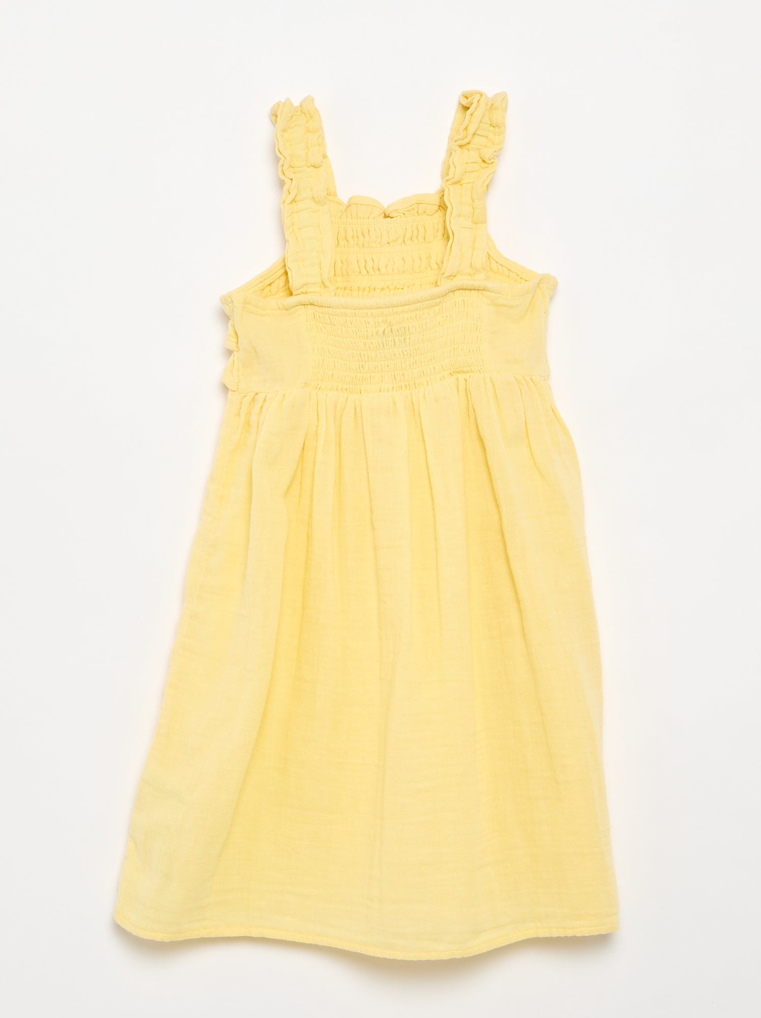 Robe à bretelles smokée avec volants - Jaune