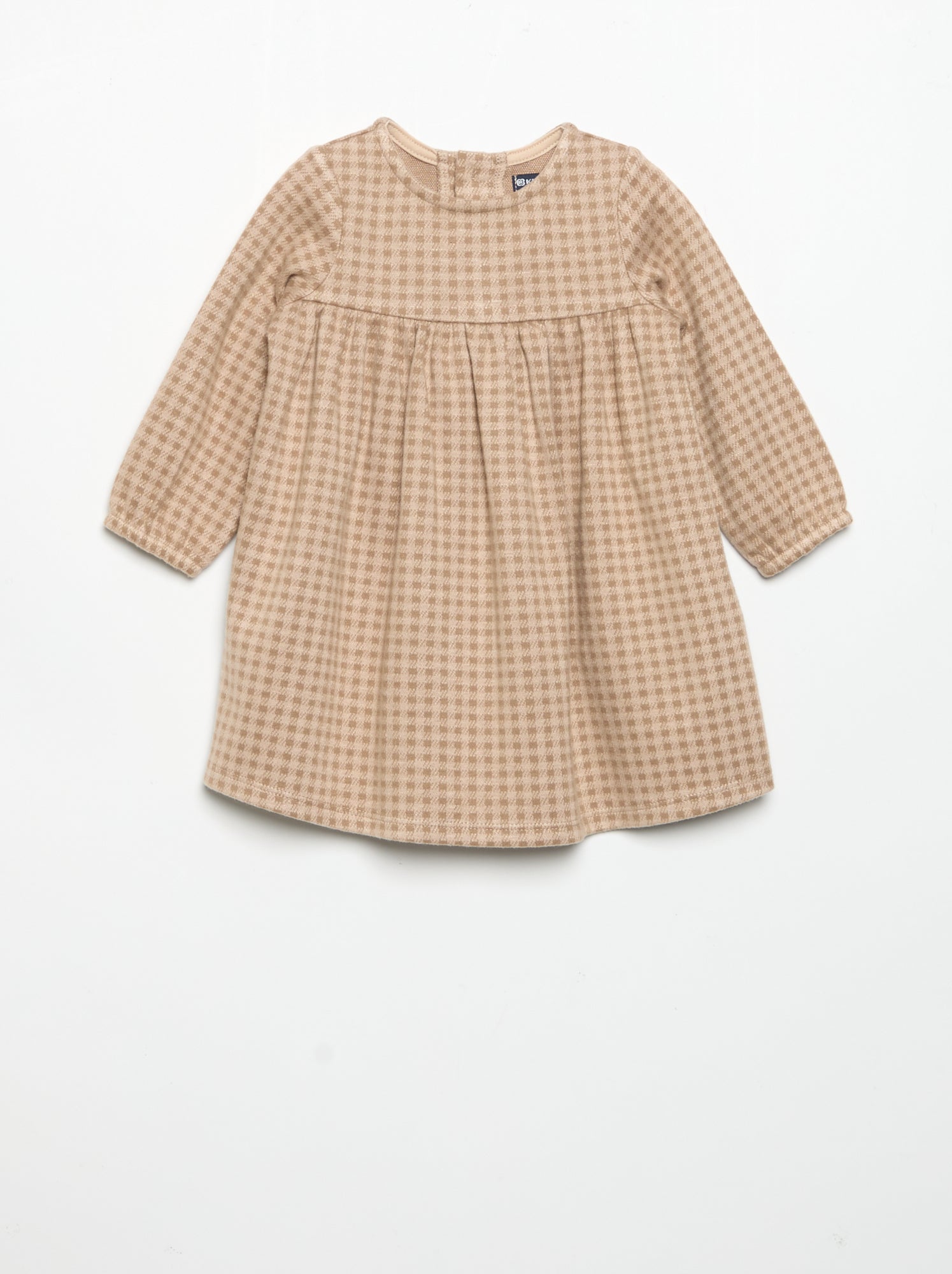 Robe à carreaux et manches longues - Beige (GJG16_2)