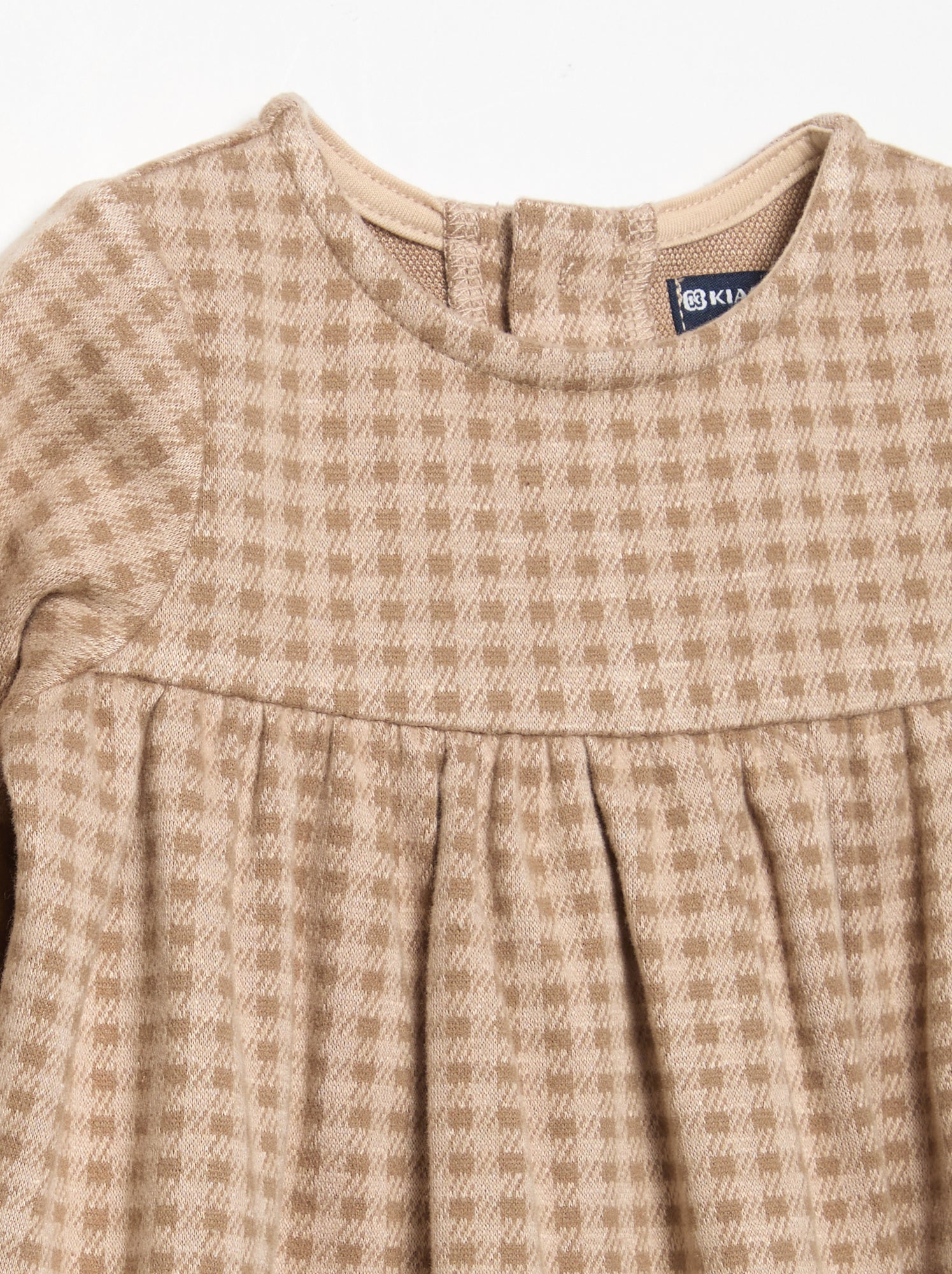 Robe à carreaux et manches longues - Beige (GJG16_2)