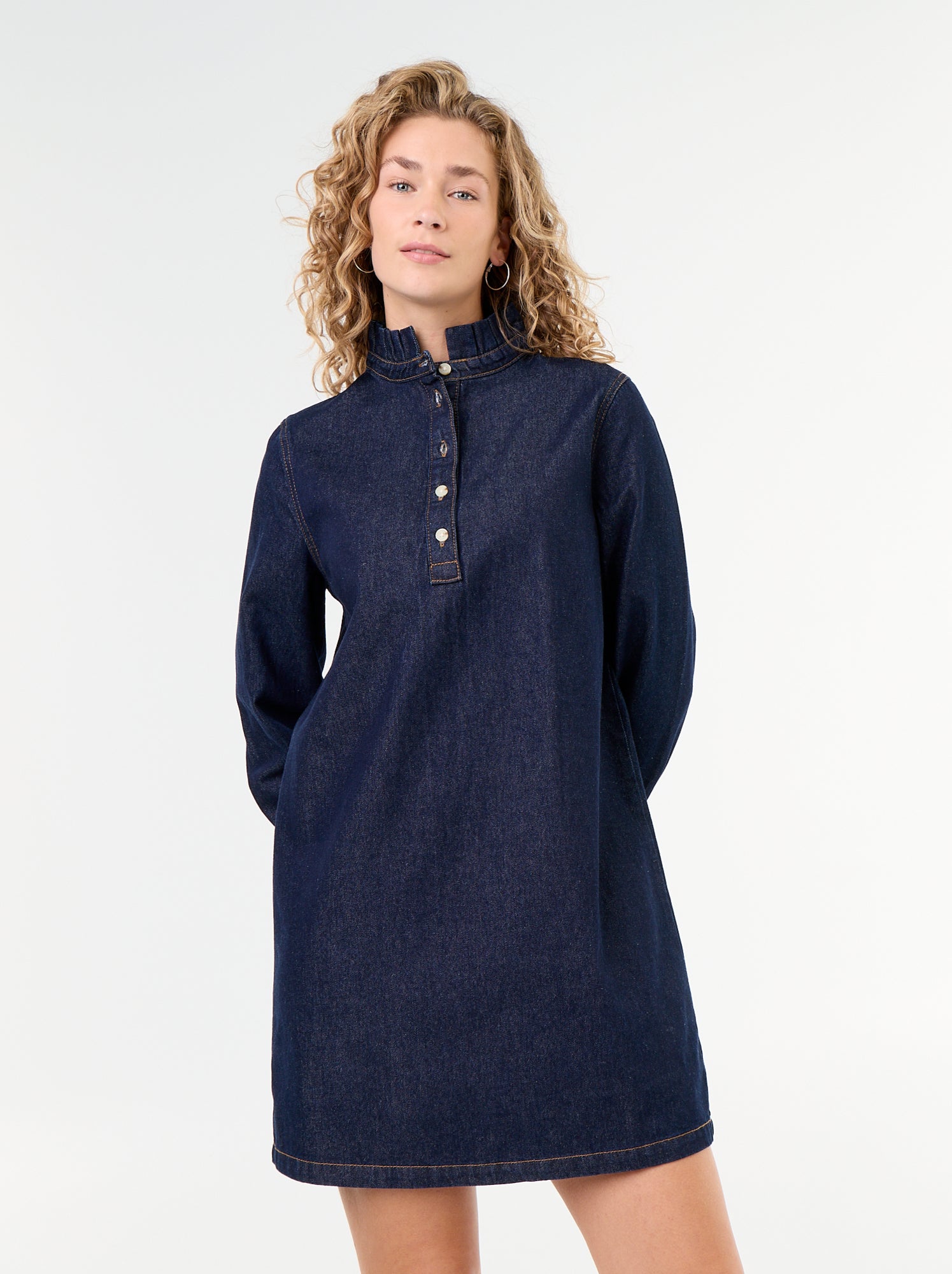 Robe à col frill en denim - Bleu (GKA92_1)