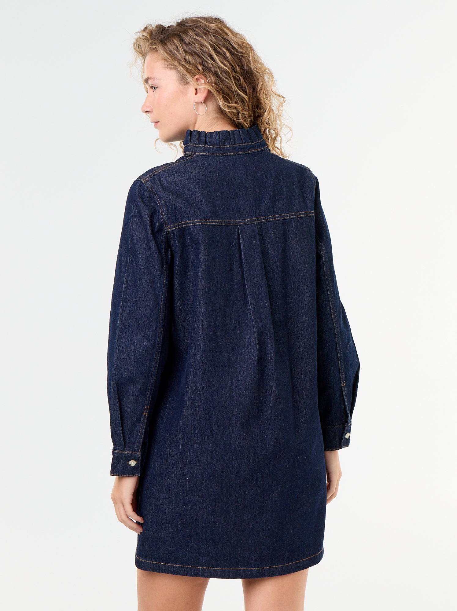 Robe à col frill en denim - Bleu (GKA92_1)