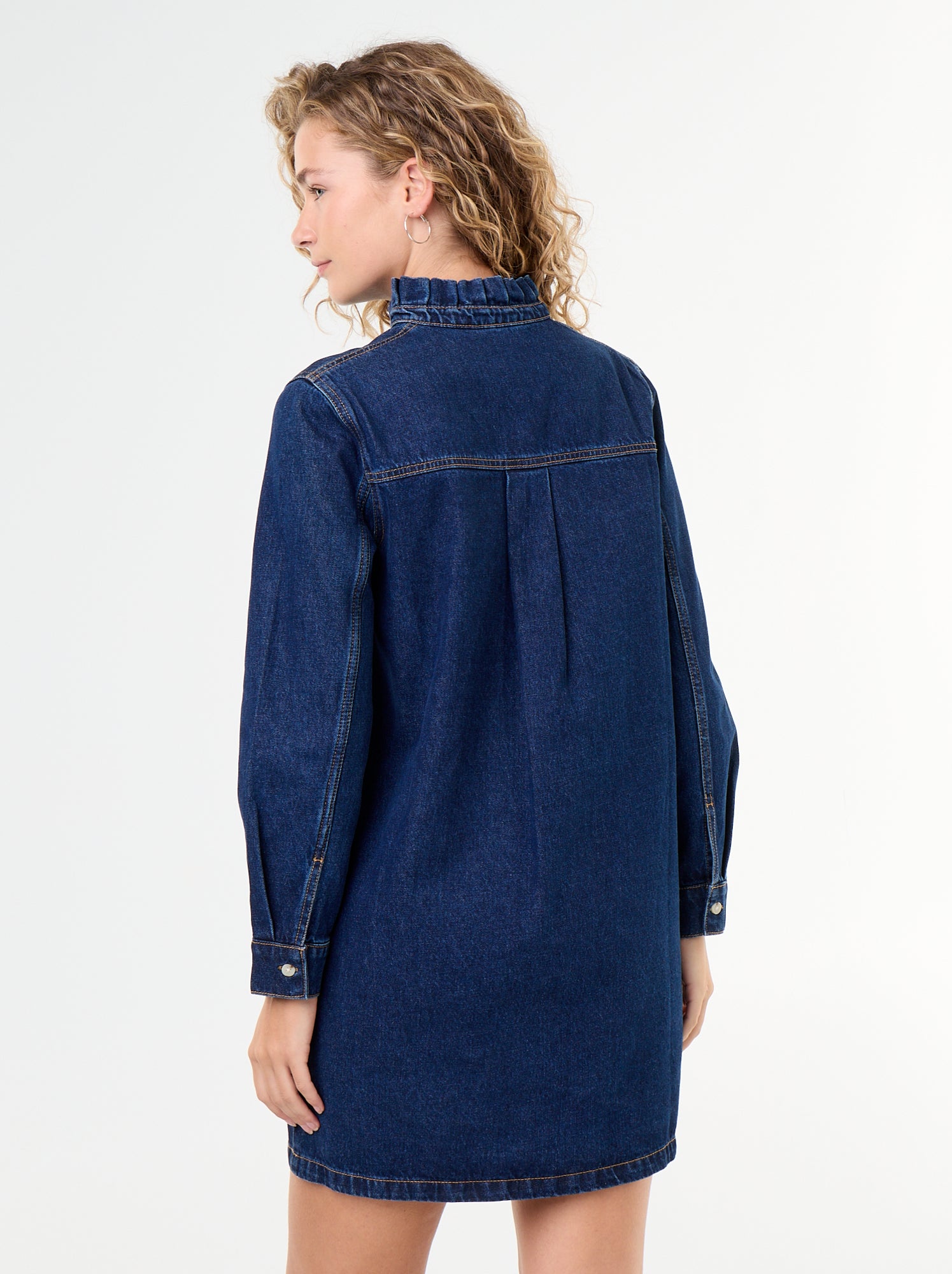 Robe à col frill en denim - Bleu (GKA92_4)