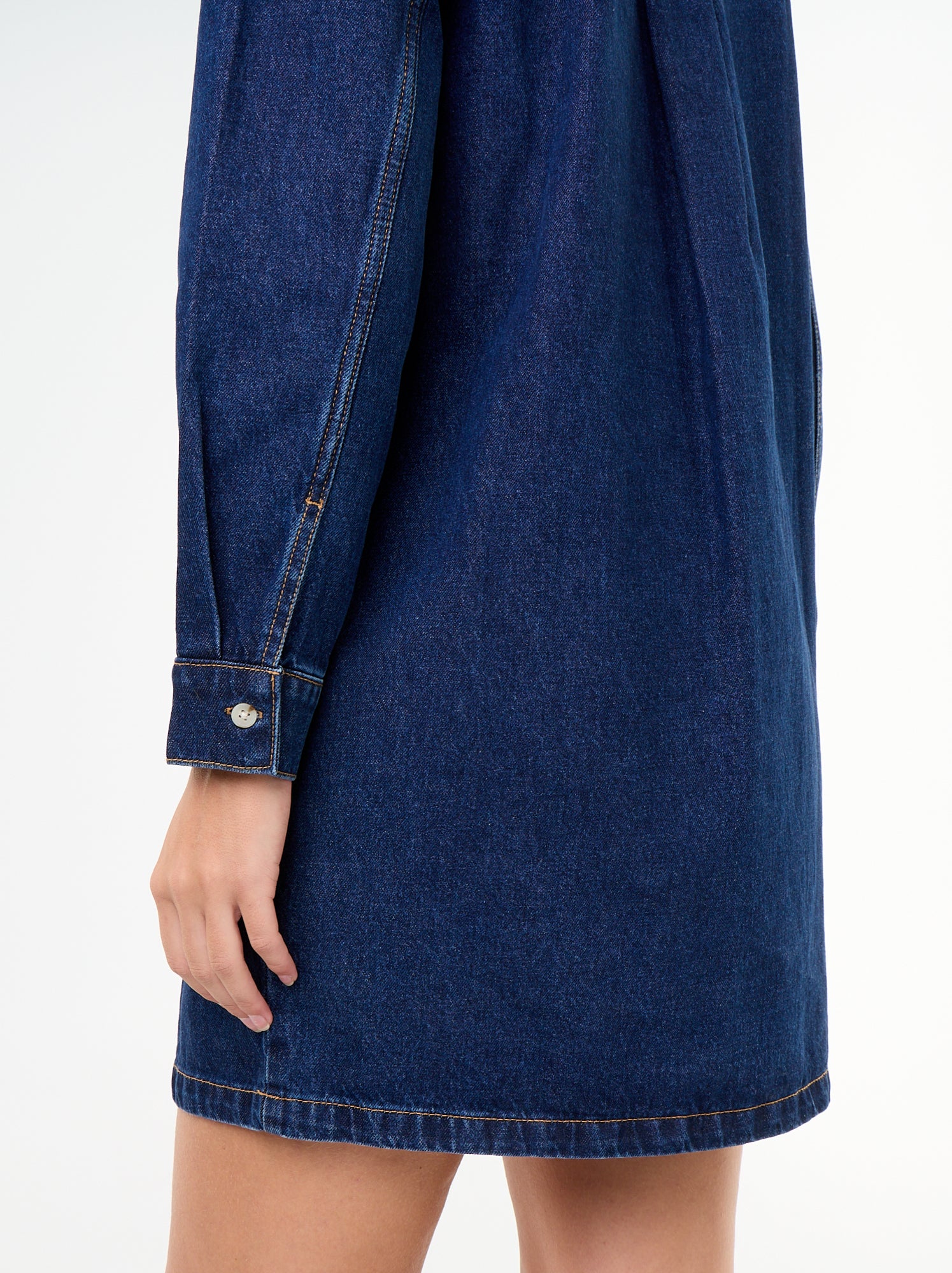 Robe à col frill en denim - Bleu (GKA92_4)