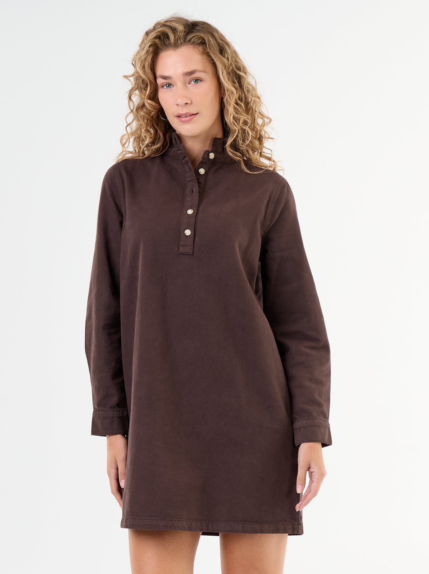 Robe à col frill en denim - Marron