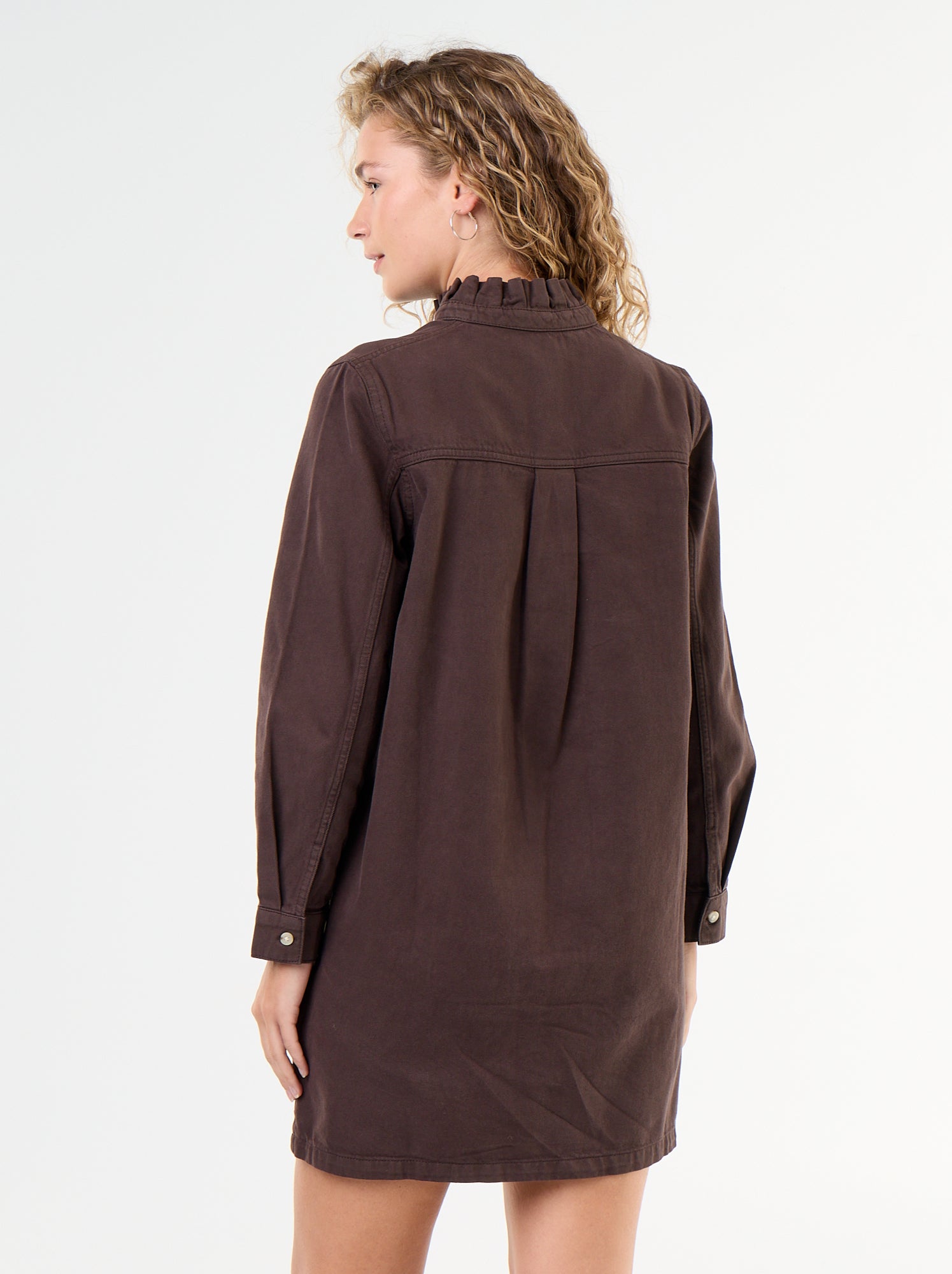 Robe à col frill en denim - Marron