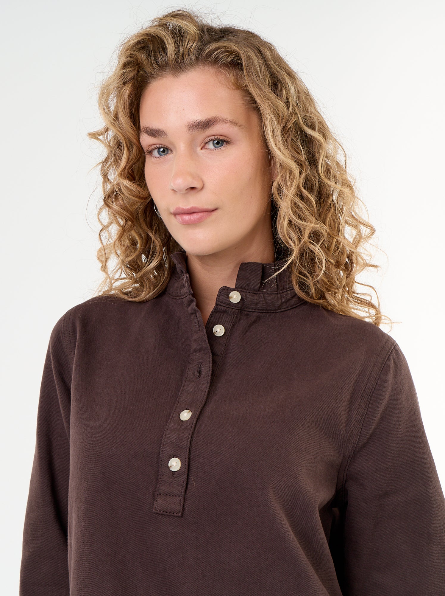 Robe à col frill en denim - Marron