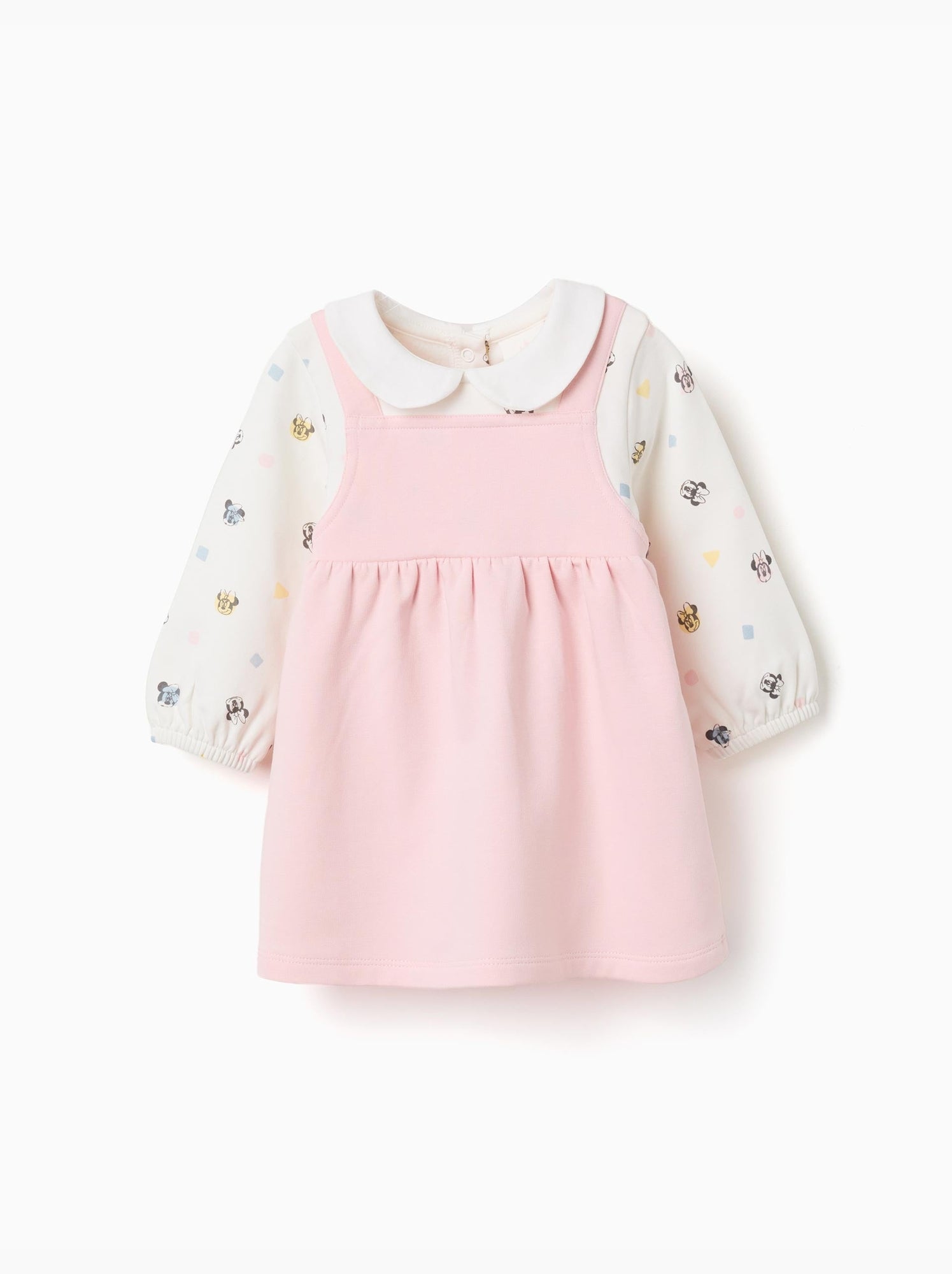 Robe à manches longues en coton peigné avec minnie - Rose