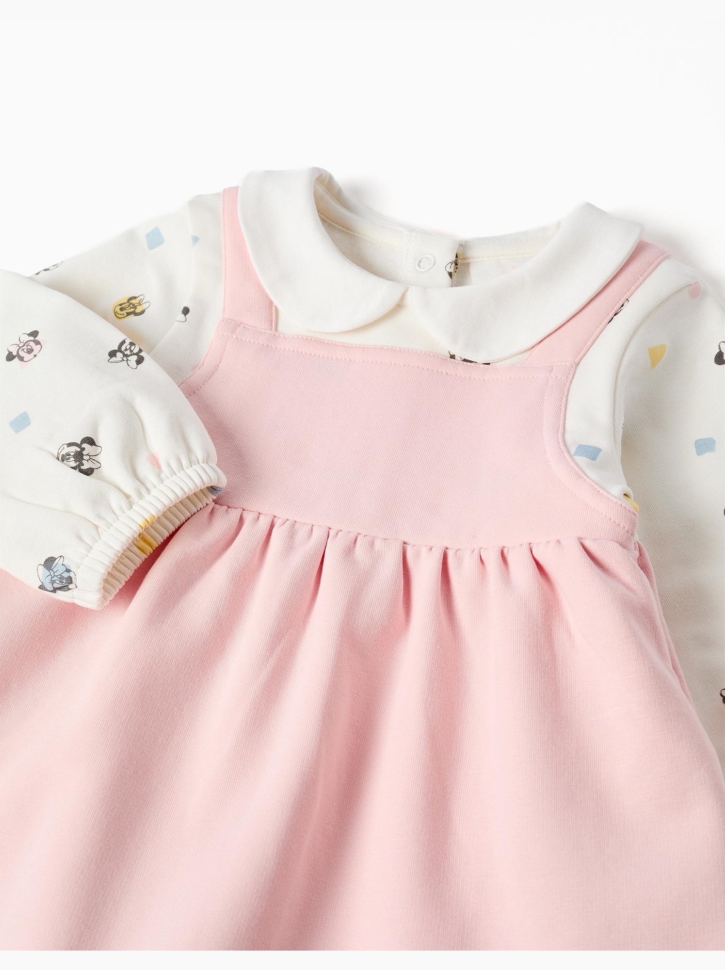 Robe à manches longues en coton peigné avec minnie - Rose