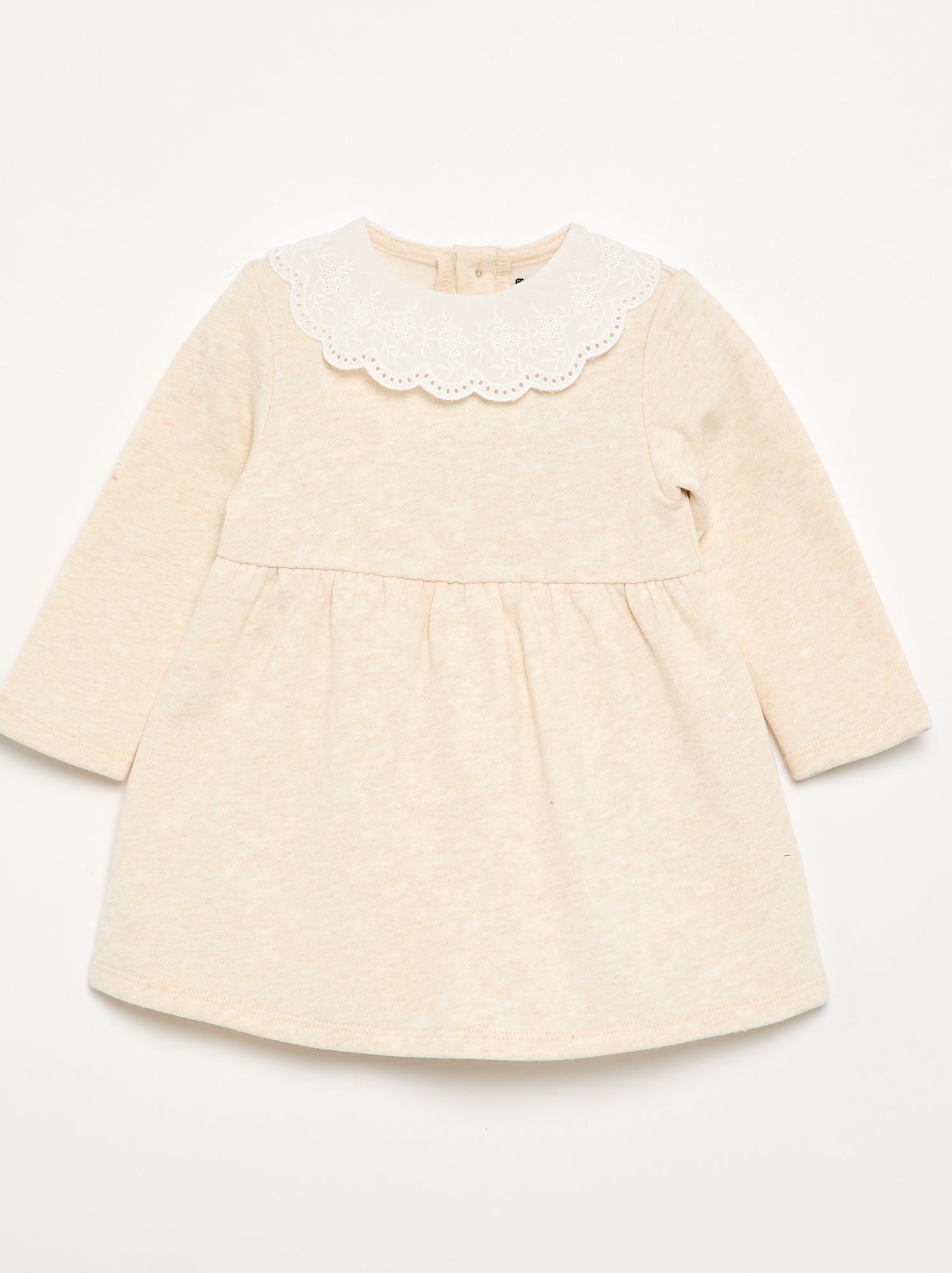 Robe à manches longues en molleton avec col brodé - Beige