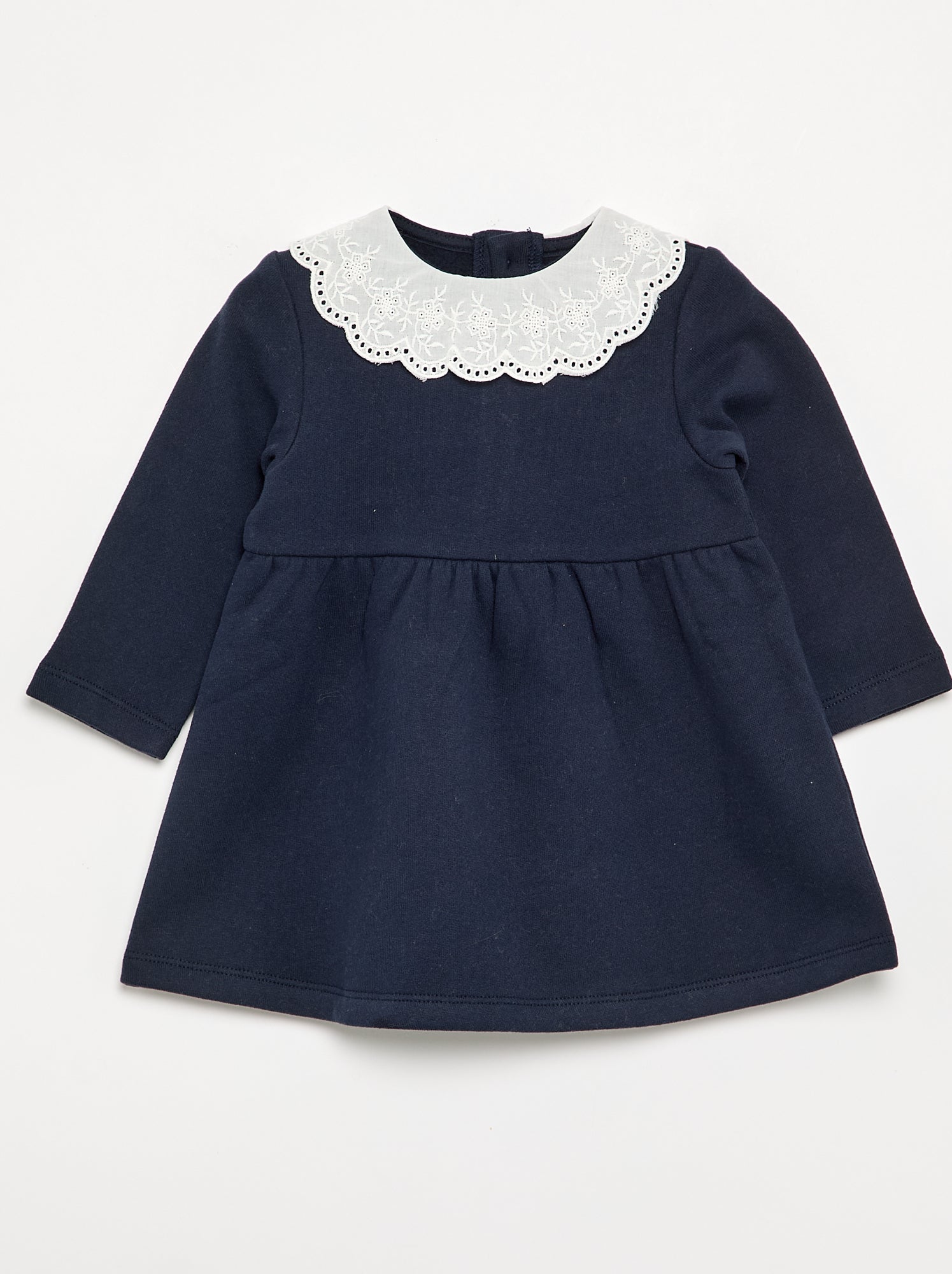 Robe à manches longues en molleton avec col brodé - Bleu