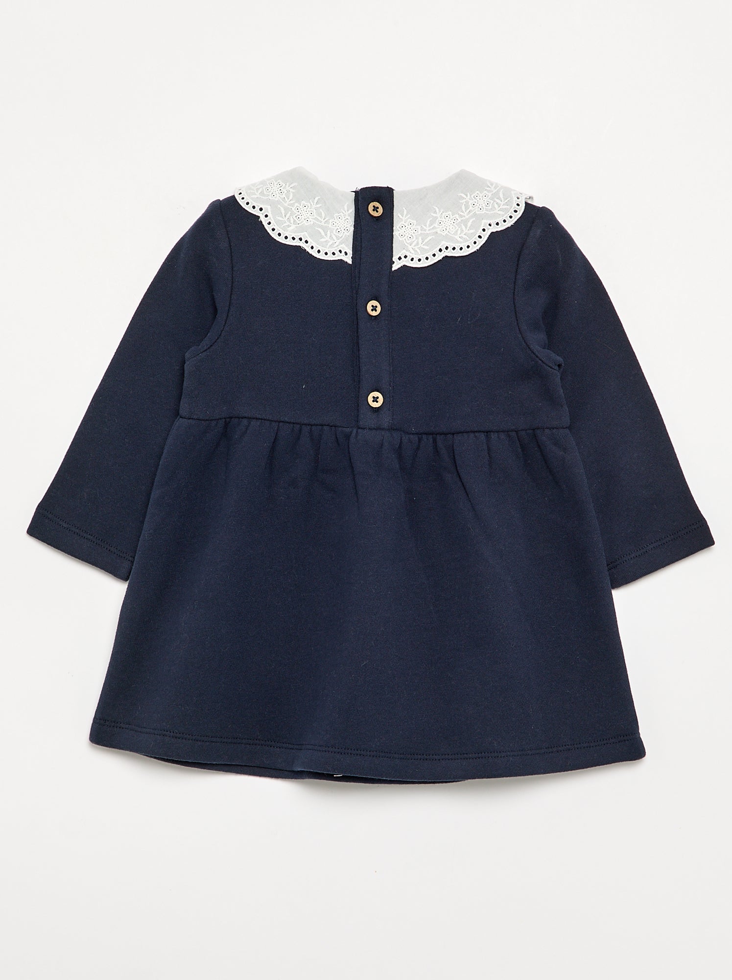 Robe à manches longues en molleton avec col brodé - Bleu