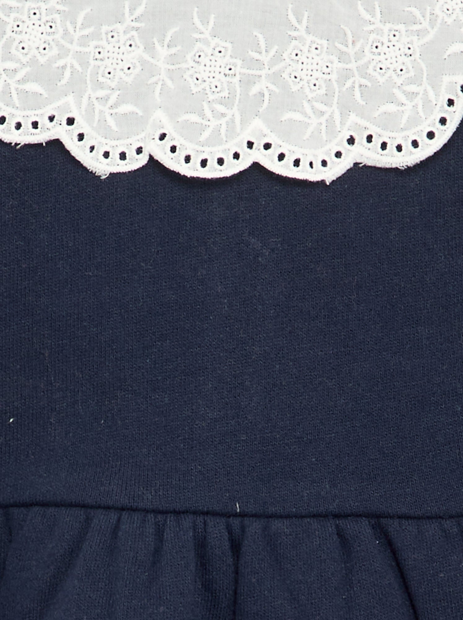 Robe à manches longues en molleton avec col brodé - Bleu