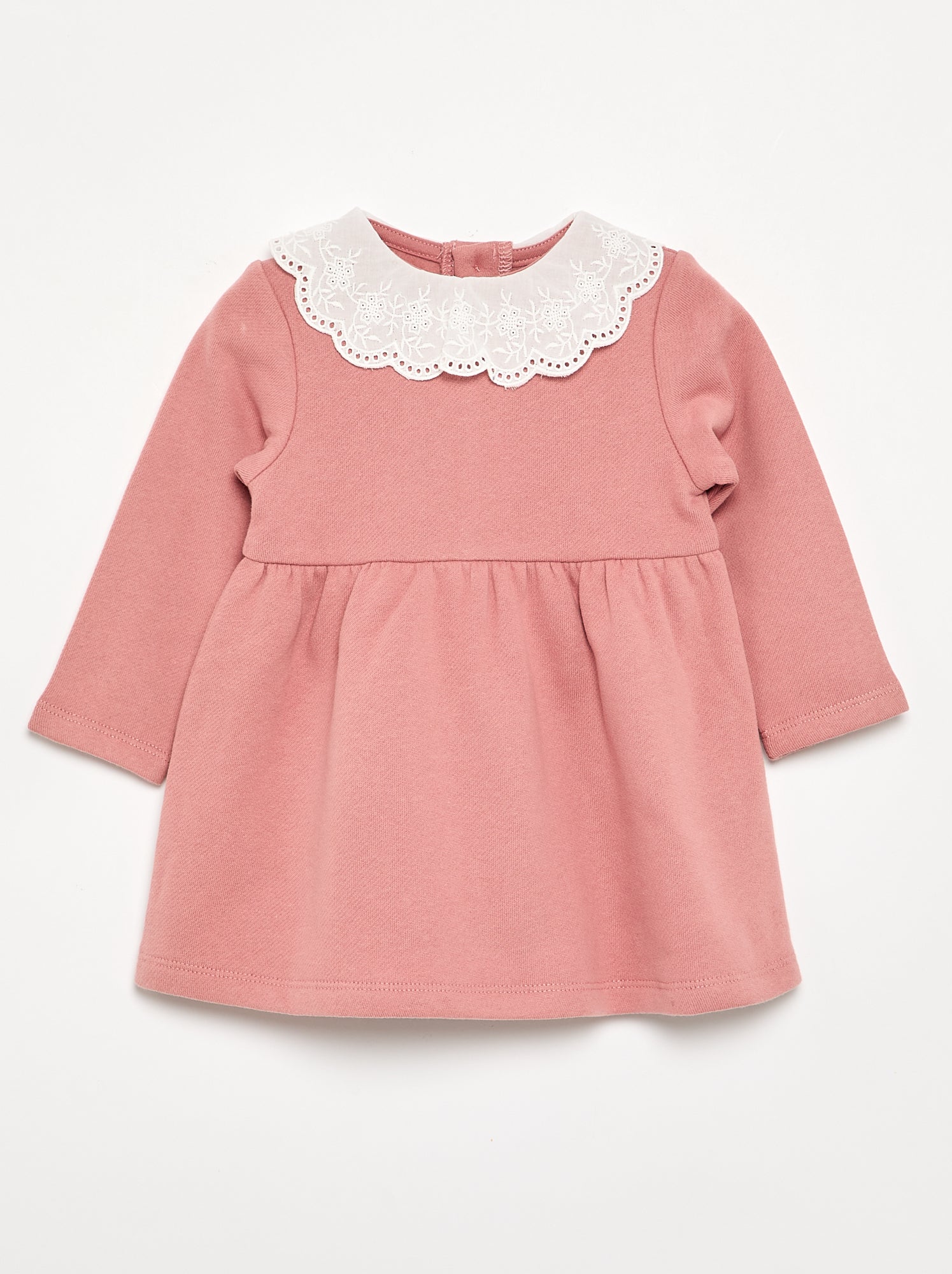 Robe à manches longues en molleton avec col brodé - Rose