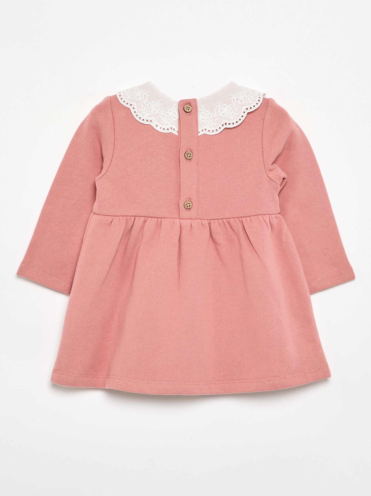 Robe à manches longues en molleton avec col brodé - Rose