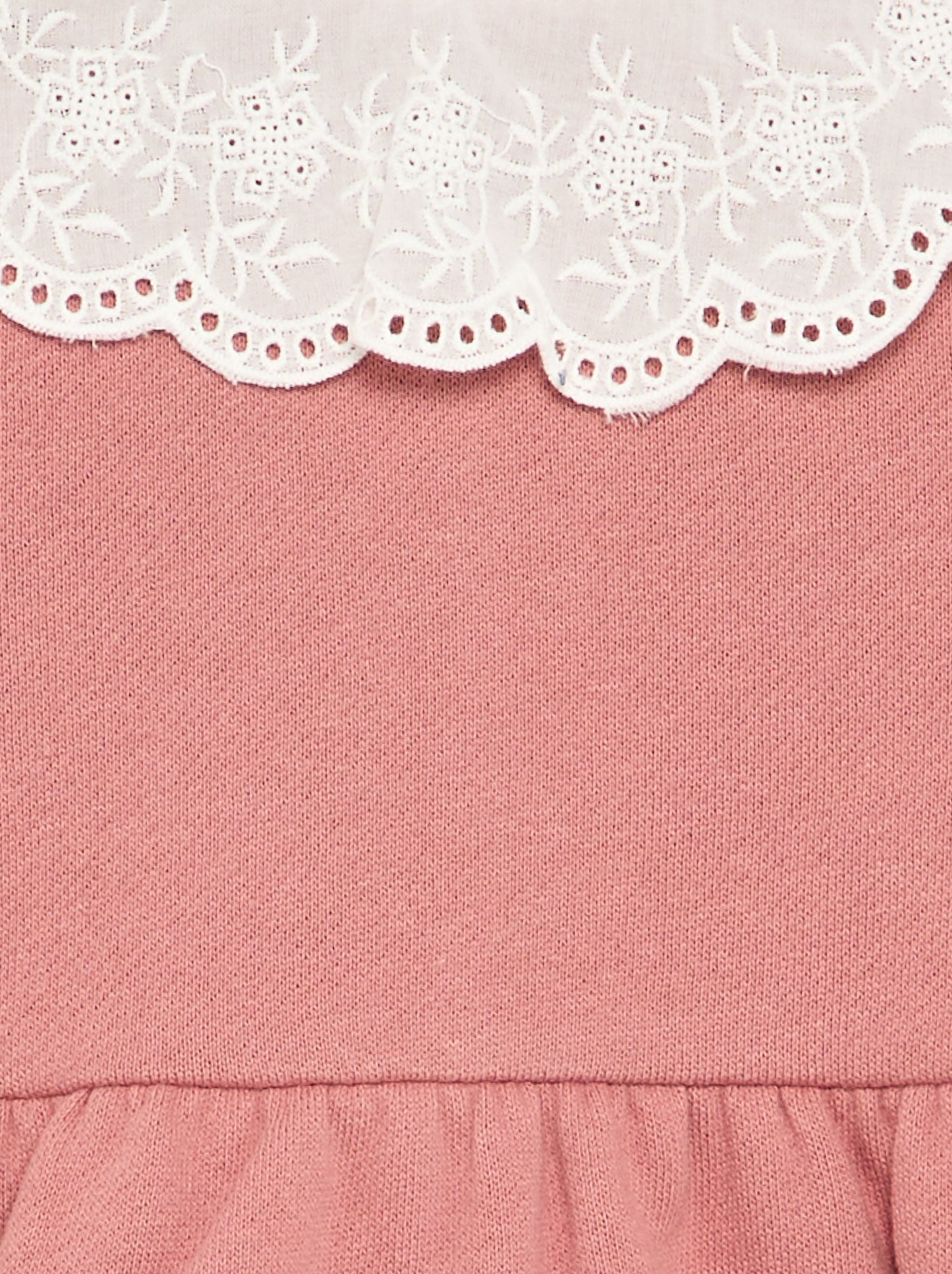 Robe à manches longues en molleton avec col brodé - Rose