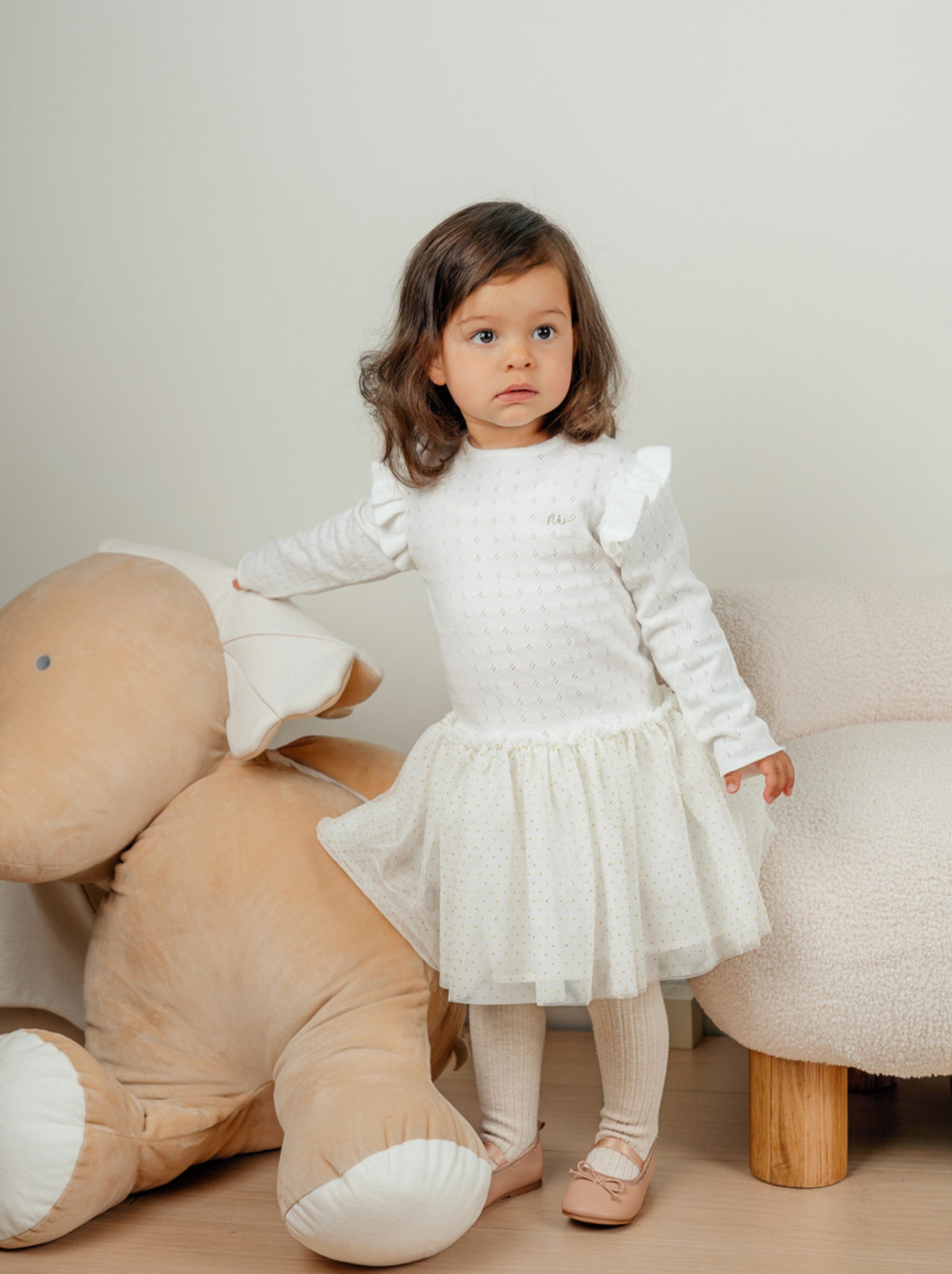 Robe bébé fille avec tricot Noukie's - Ecru