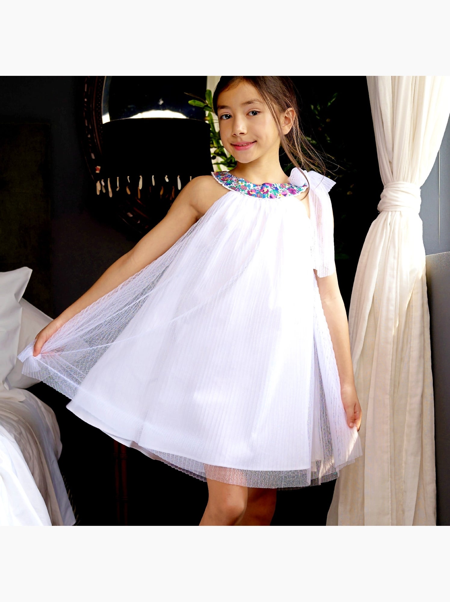 Robe Cérémonie   à Col Fleuri   ALIZEE - La Faute à Voltaire - Blanc Violet