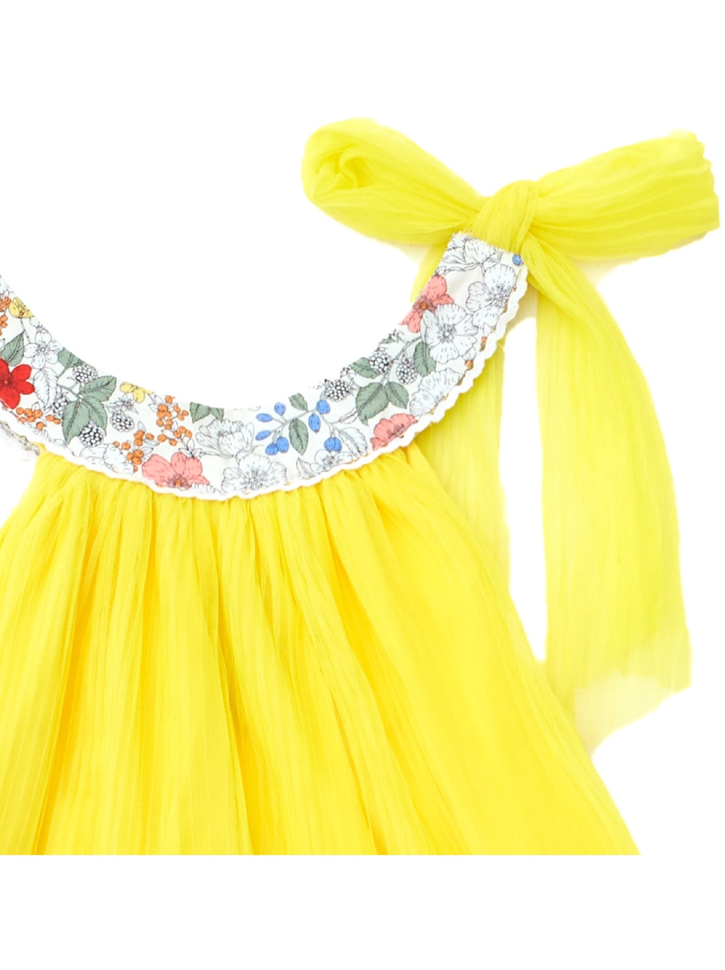 Robe Cérémonie   à Col Fleuri Liberty  ALIZEE - La Faute à Voltaire - Blanc/Jaune/Rose