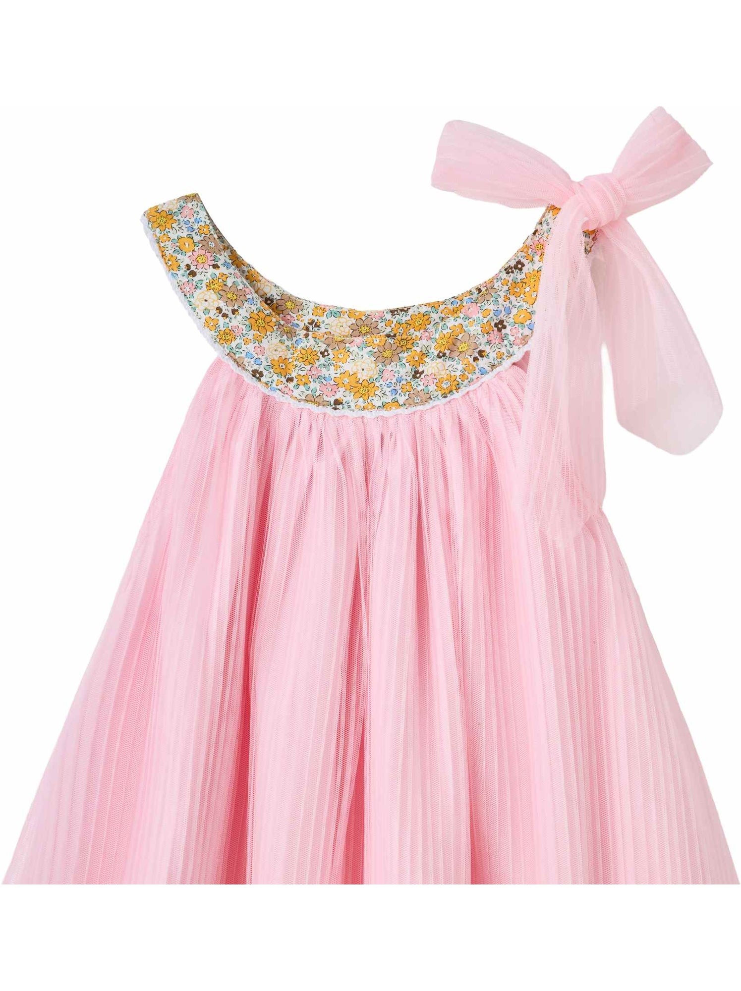 Robe Cérémonie Fille  Voile Blanc Col Liberty Violet  ALIZEE - 'LA FAUTE A VOLTAIRE' - Rose pâle