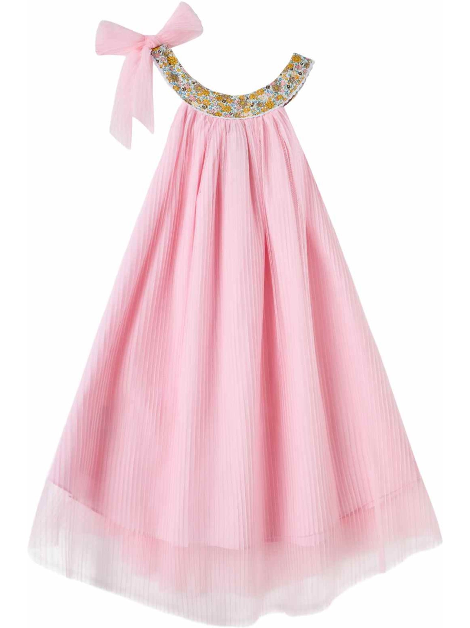Robe Cérémonie Fille  Voile Blanc Col Liberty Violet  ALIZEE - 'LA FAUTE A VOLTAIRE' - Rose pâle