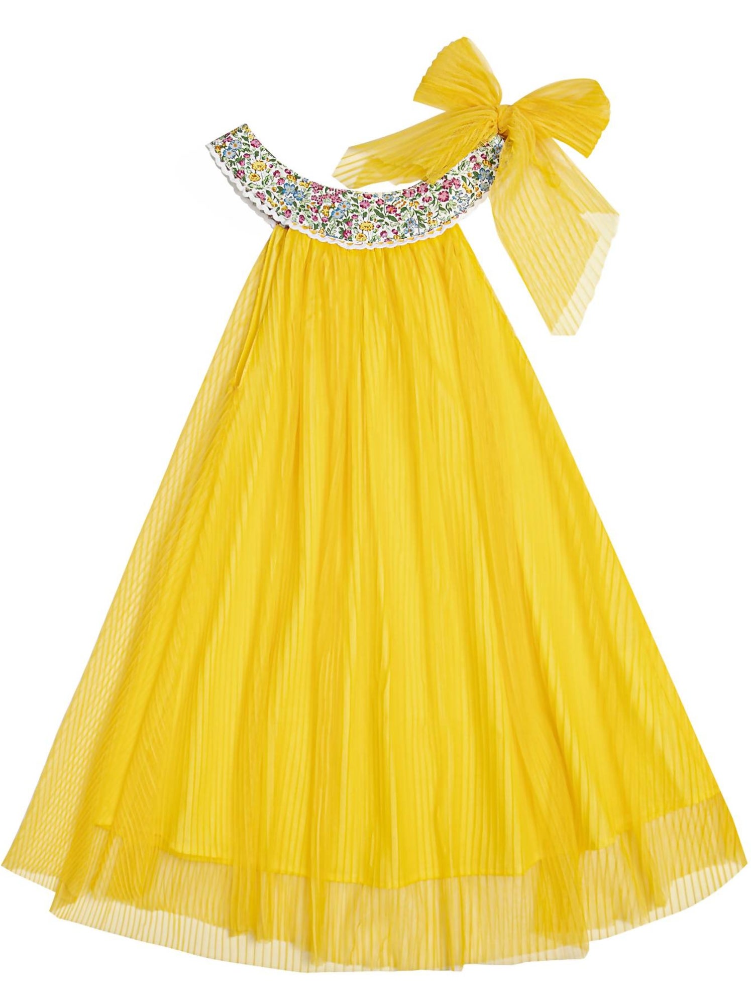 Robe Cérémonie Fille  Voile Blanc Col Liberty Violet  ALIZEE - 'LA FAUTE A VOLTAIRE' - Jaune clair