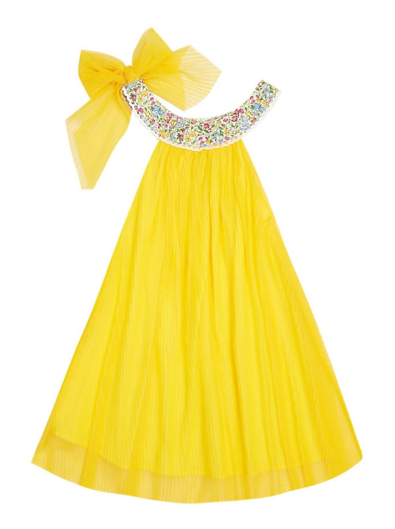 Robe Cérémonie Fille  Voile Blanc Col Liberty Violet  ALIZEE - 'LA FAUTE A VOLTAIRE' - Jaune clair