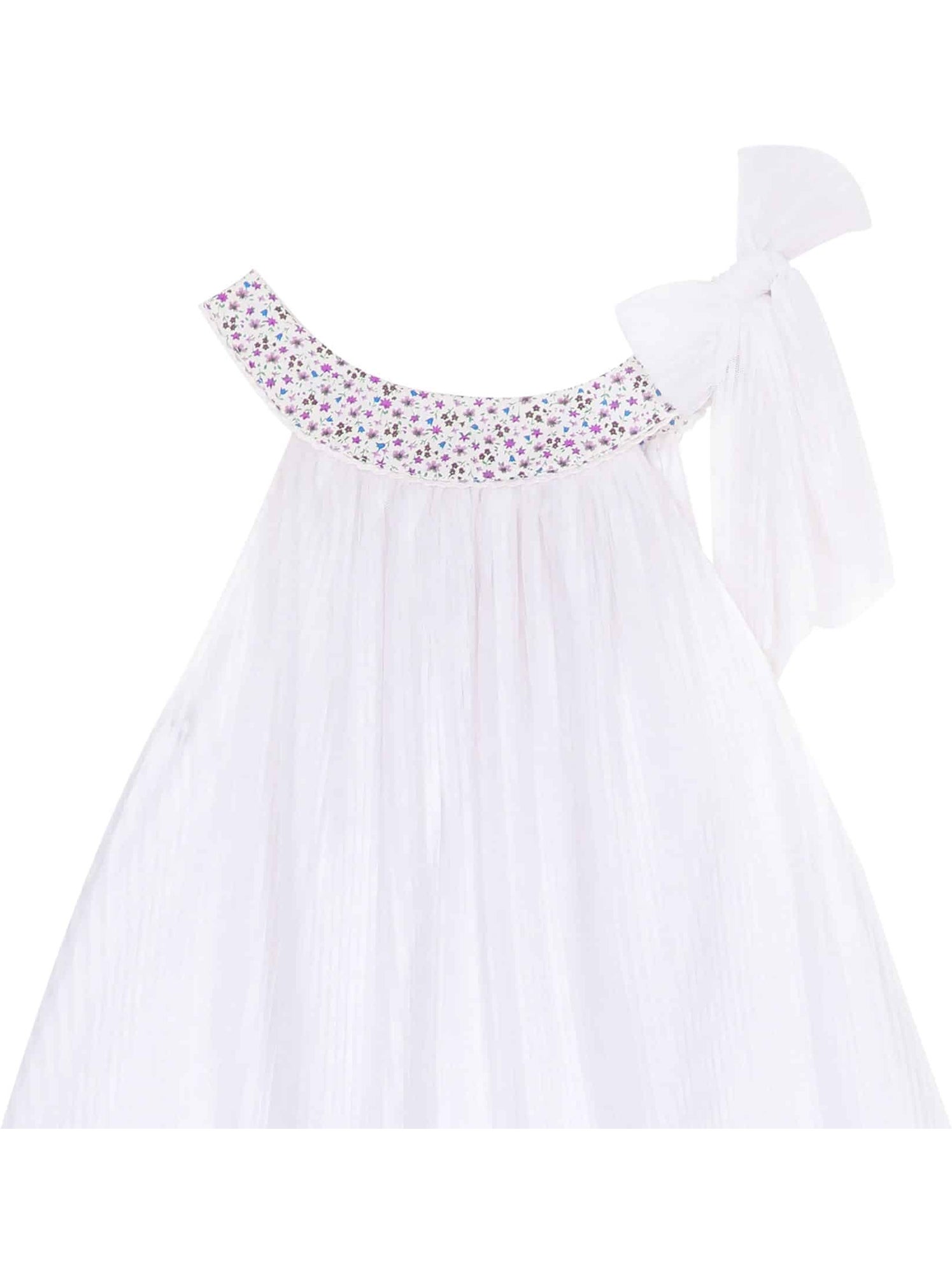 Robe Cérémonie Fille  Voile Blanc Col Liberty Violet  ALIZEE - 'LA FAUTE A VOLTAIRE' - Blanc Violet