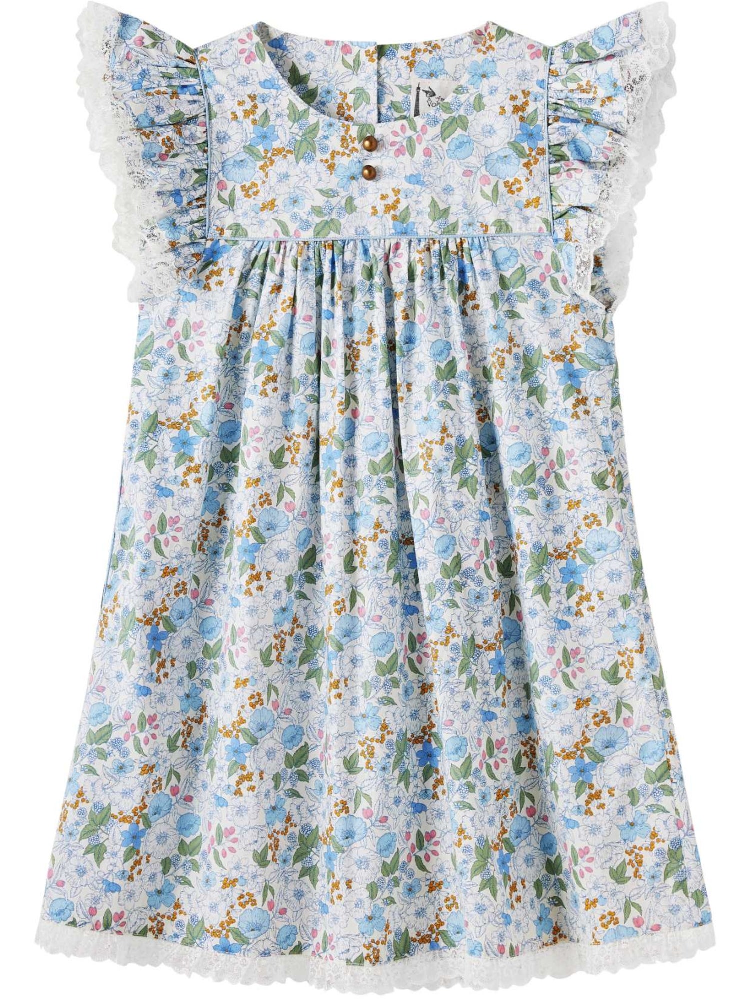 Robe Cérémonie  Fleurie Liberty    APPOLINE - La Faute à Voltaire - Bleu