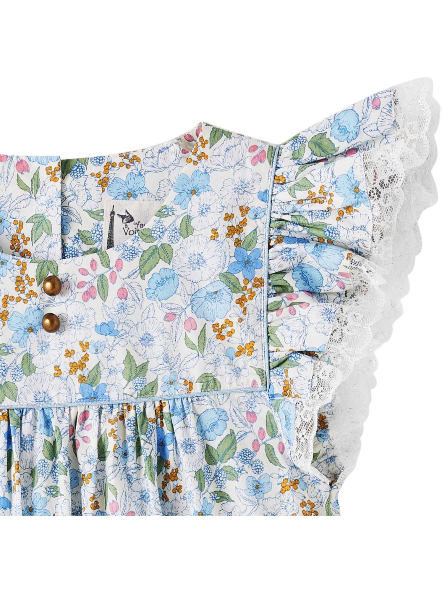 Robe Cérémonie  Fleurie Liberty    APPOLINE - La Faute à Voltaire - Bleu