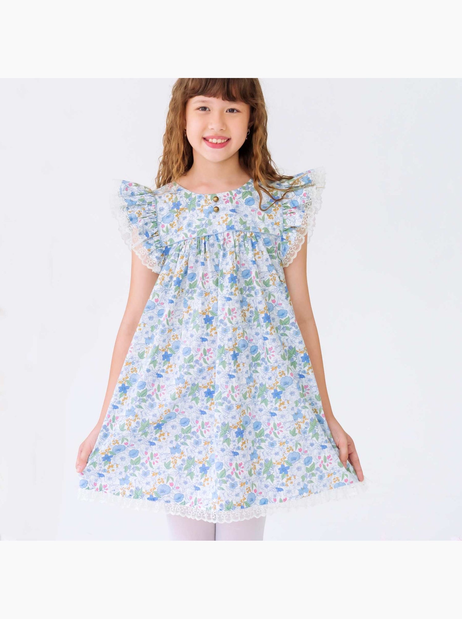 Robe Cérémonie  Fleurie Liberty    APPOLINE - La Faute à Voltaire - Bleu