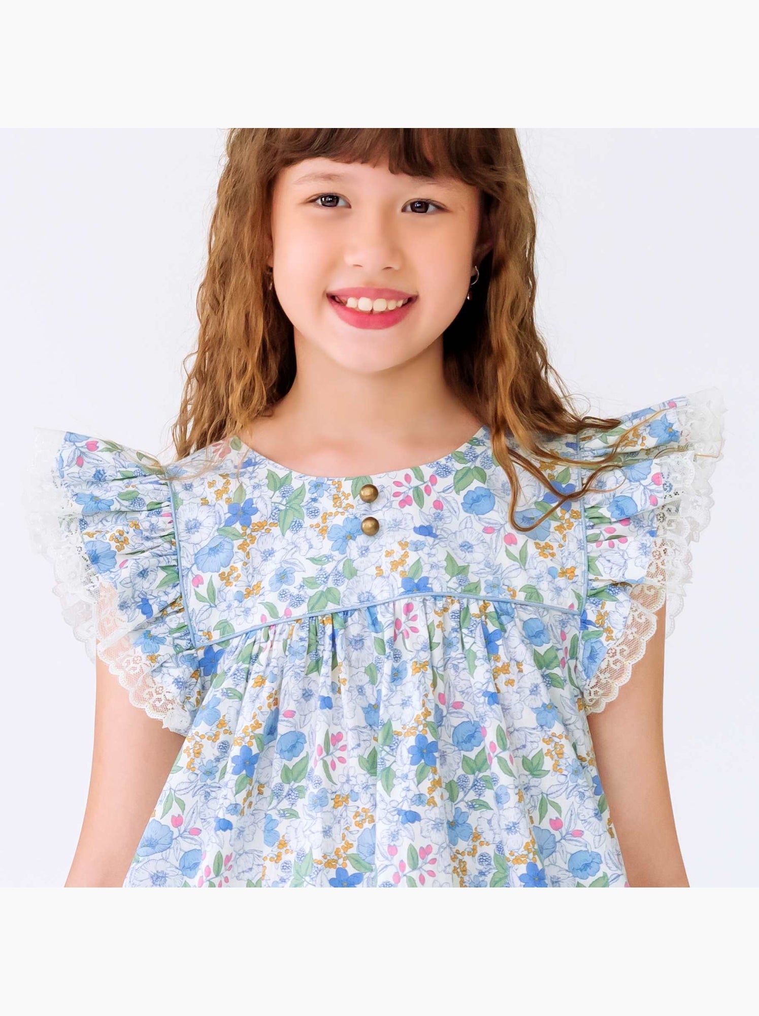 Robe Cérémonie  Fleurie Liberty    APPOLINE - La Faute à Voltaire - Bleu