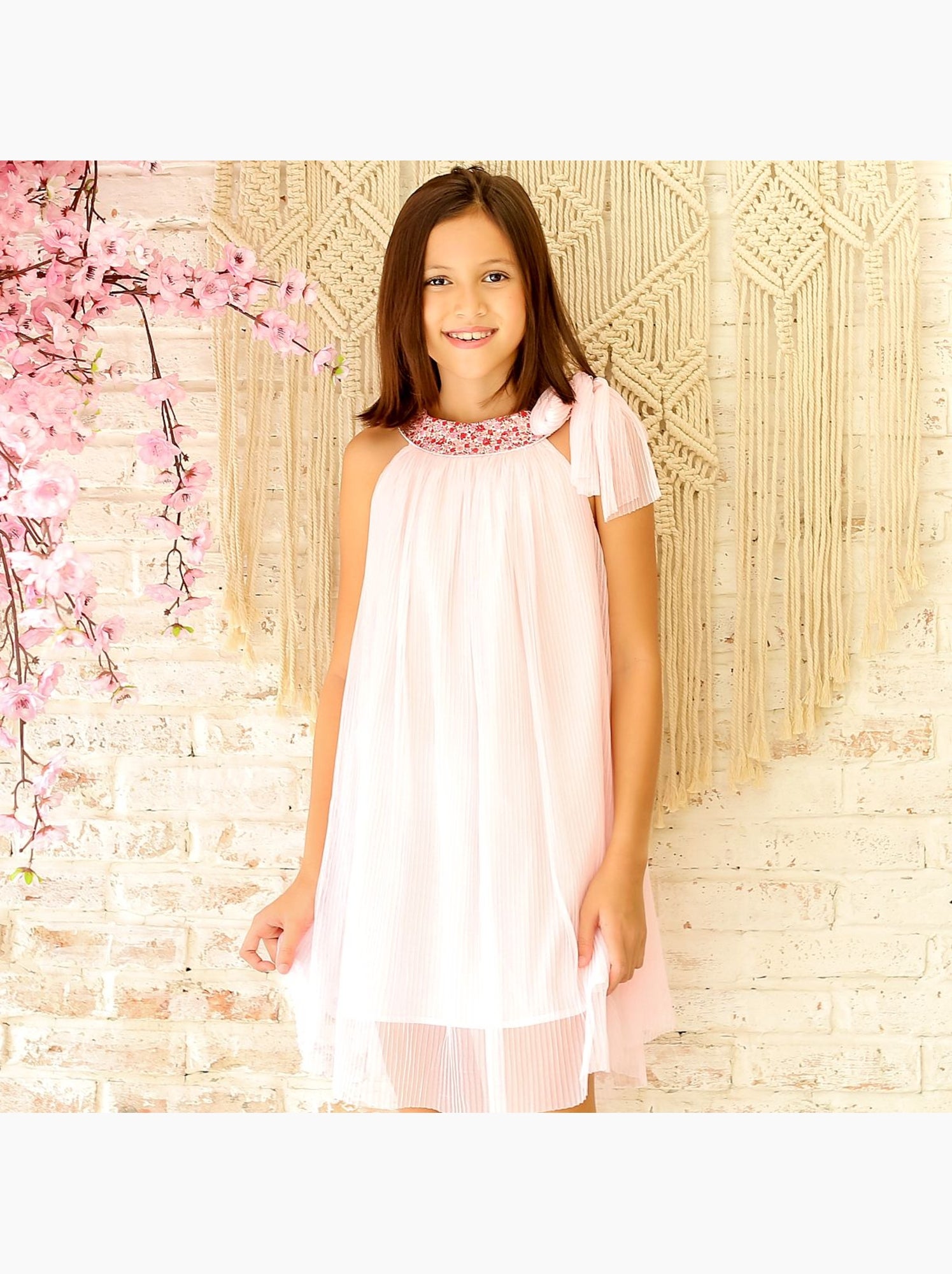 Robe Cérémonie Fille  Voile Blanc Col Liberty Violet  ALIZEE - 'LA FAUTE A VOLTAIRE' - Rose rouge