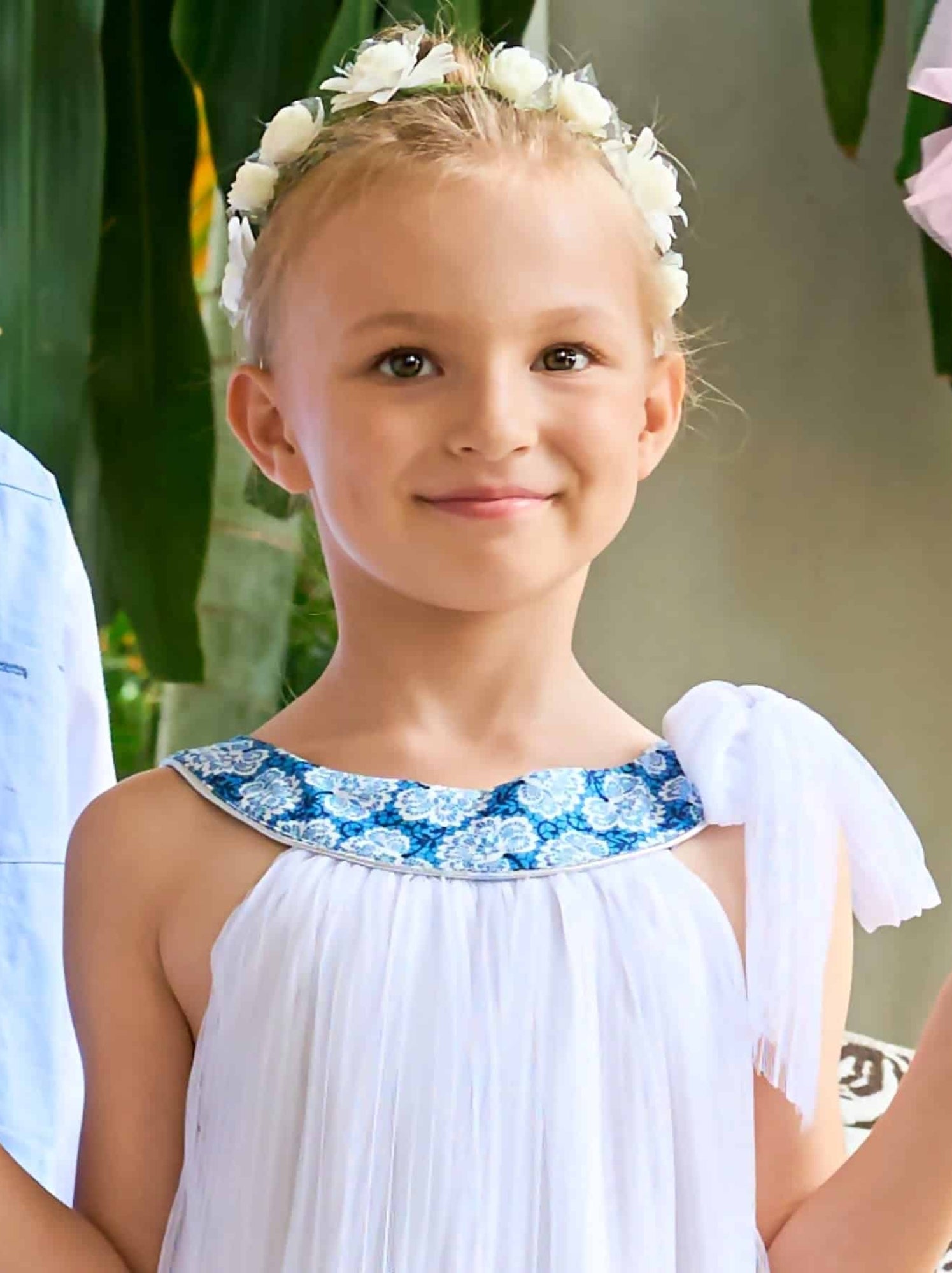 Robe Cérémonie Fille  Voile Blanc Col Liberty Violet  ALIZEE - 'LA FAUTE A VOLTAIRE' - Blanc Bleu
