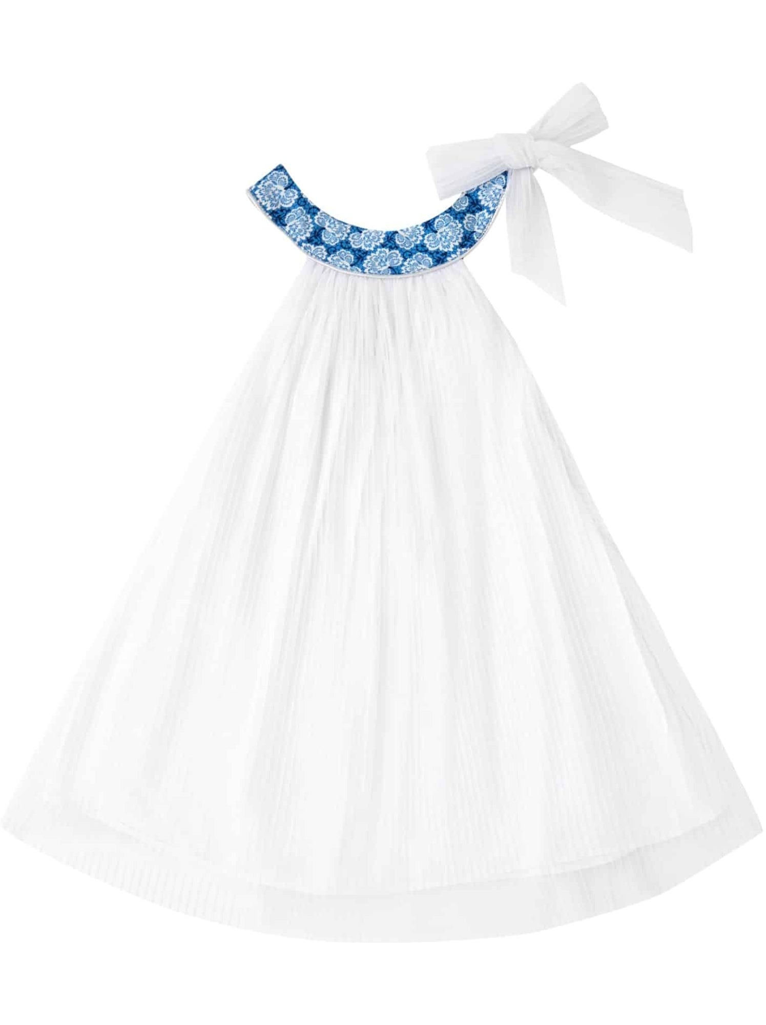 Robe Cérémonie Fille  Voile Blanc Col Liberty Violet  ALIZEE - 'LA FAUTE A VOLTAIRE' - Blanc Bleu