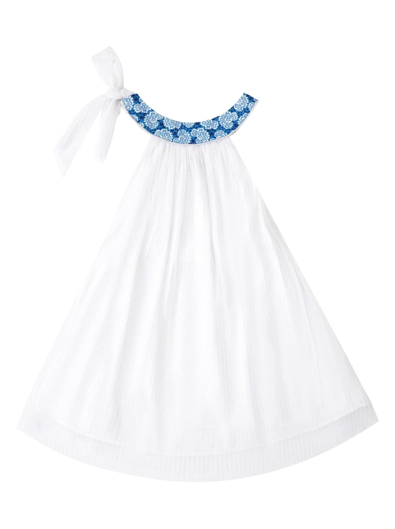 Robe Cérémonie Fille  Voile Blanc Col Liberty Violet  ALIZEE - 'LA FAUTE A VOLTAIRE' - Blanc Bleu