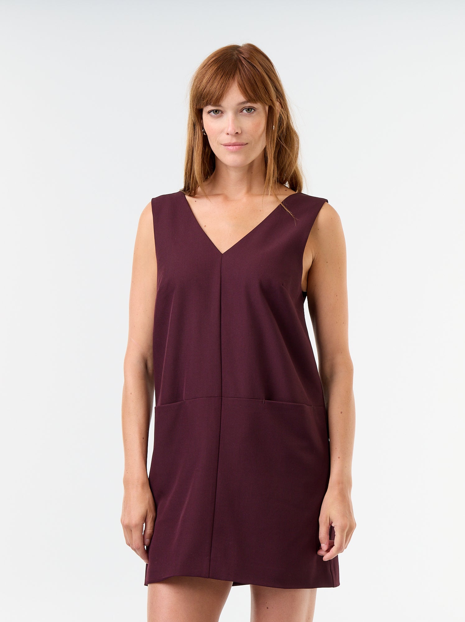 Robe chasuble avec encolure V - Bordeaux