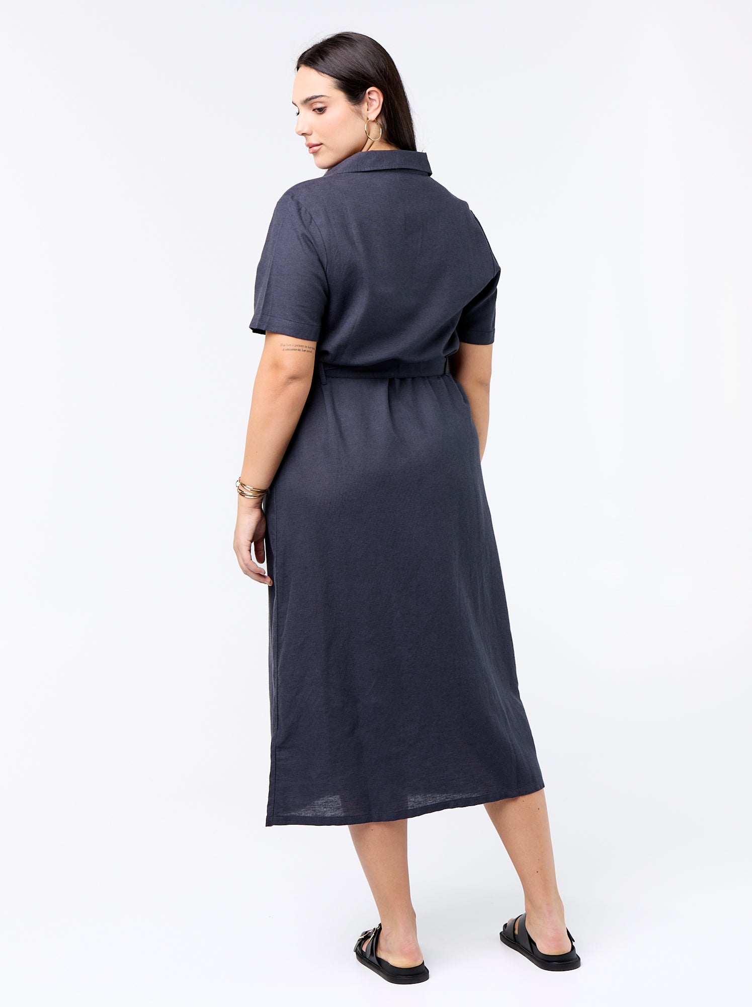 Robe chemise longue avec ceinture à nouer - Bleu