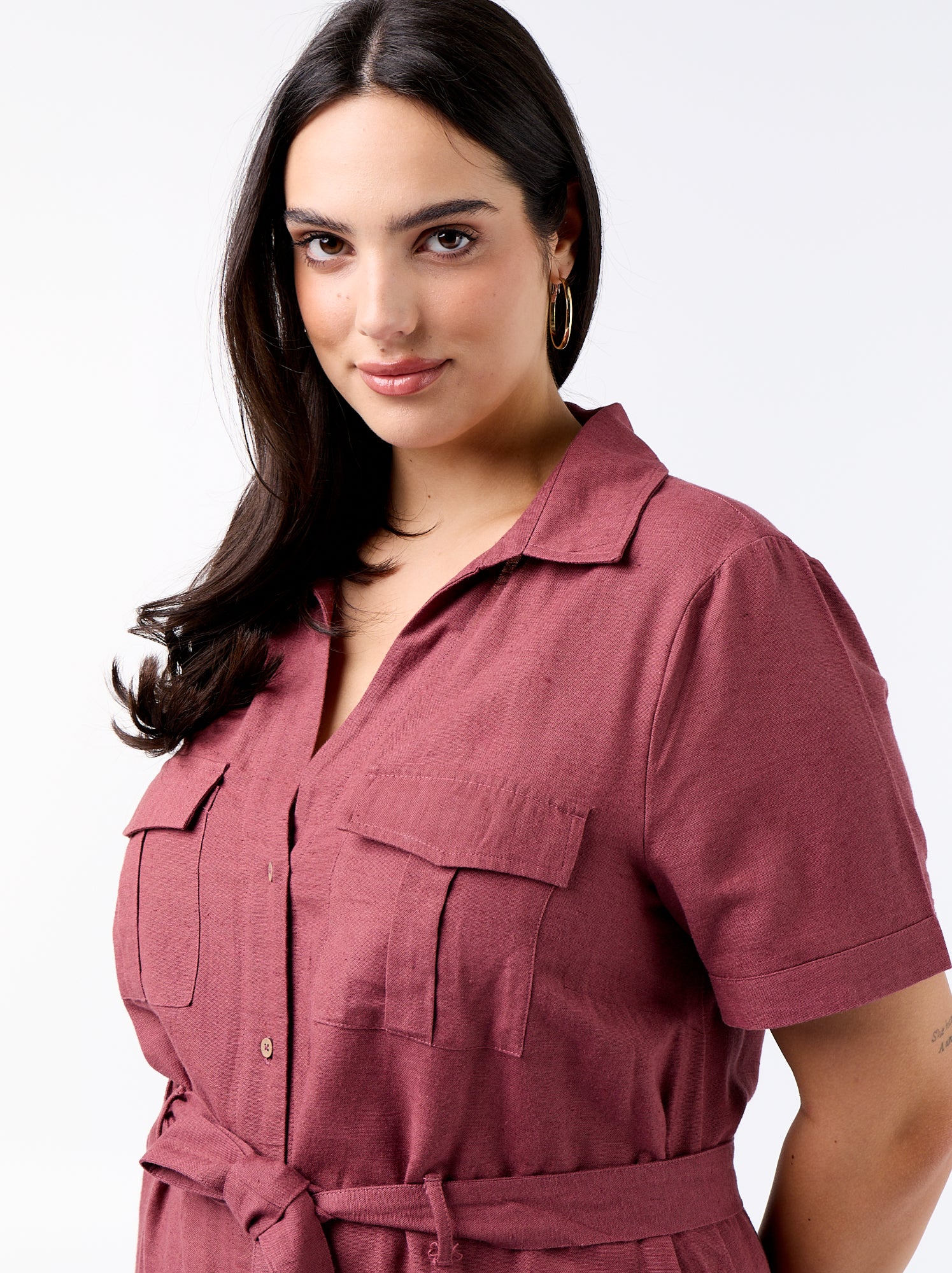 Robe chemise longue avec ceinture à nouer - Rose