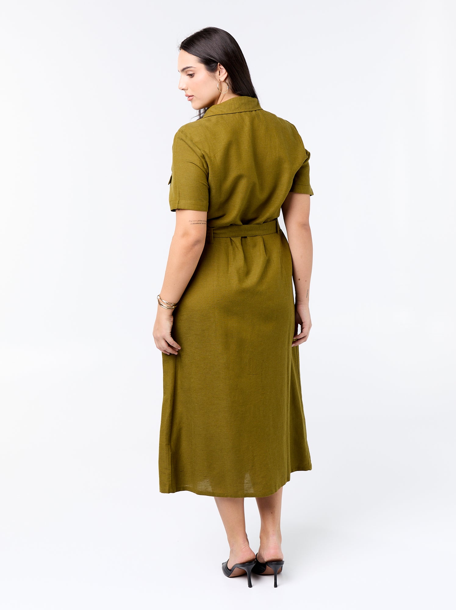Robe chemise longue avec ceinture à nouer - Vert