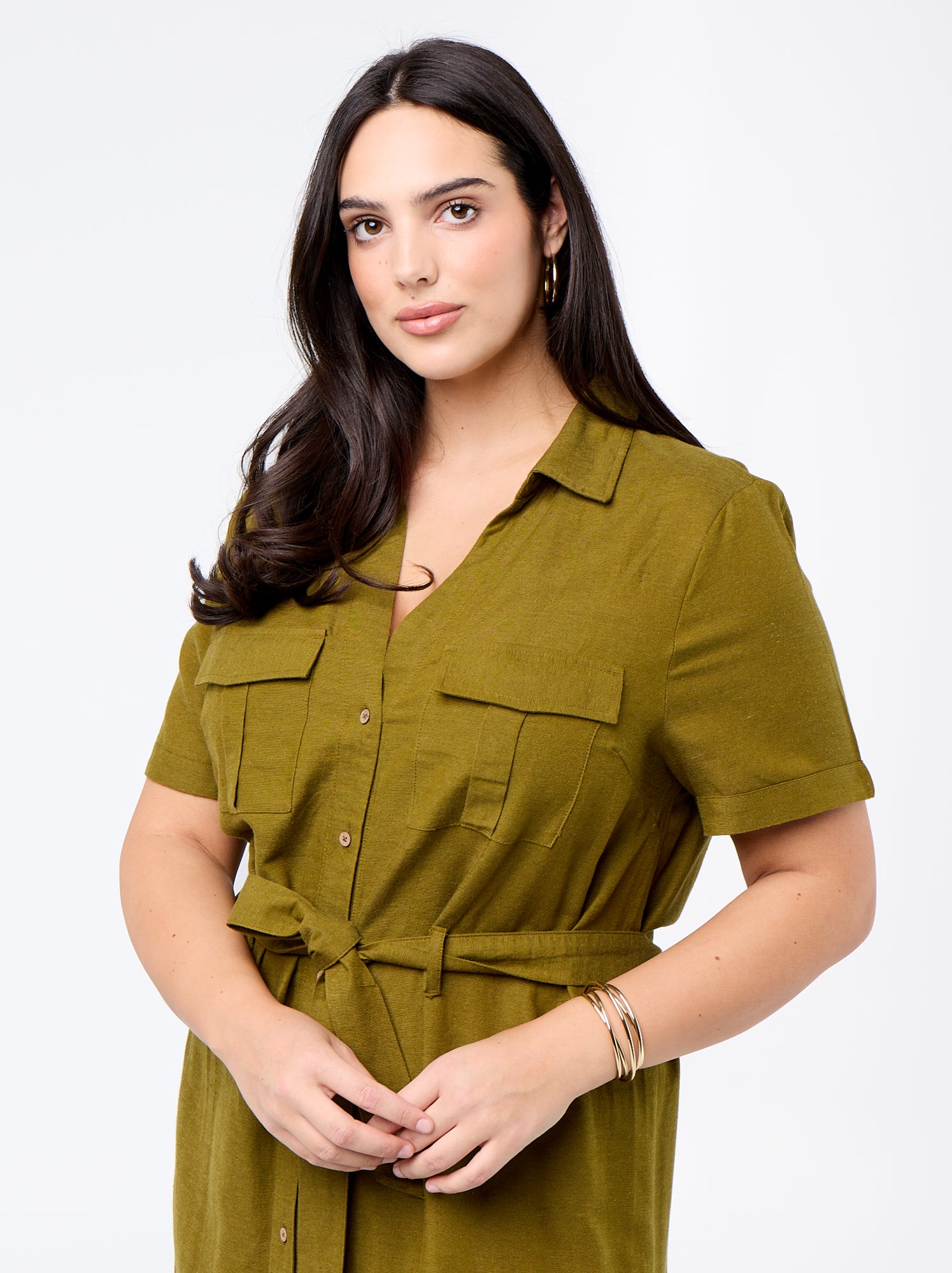 Robe chemise longue avec ceinture à nouer - Vert