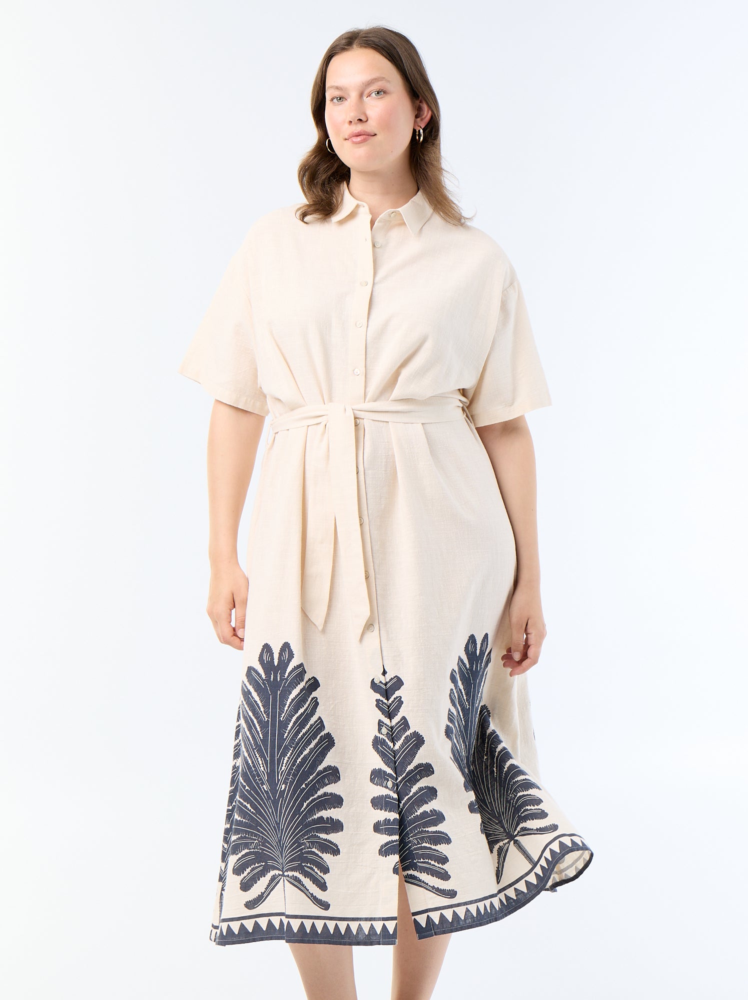 Robe chemise longue manches courtes - Beige