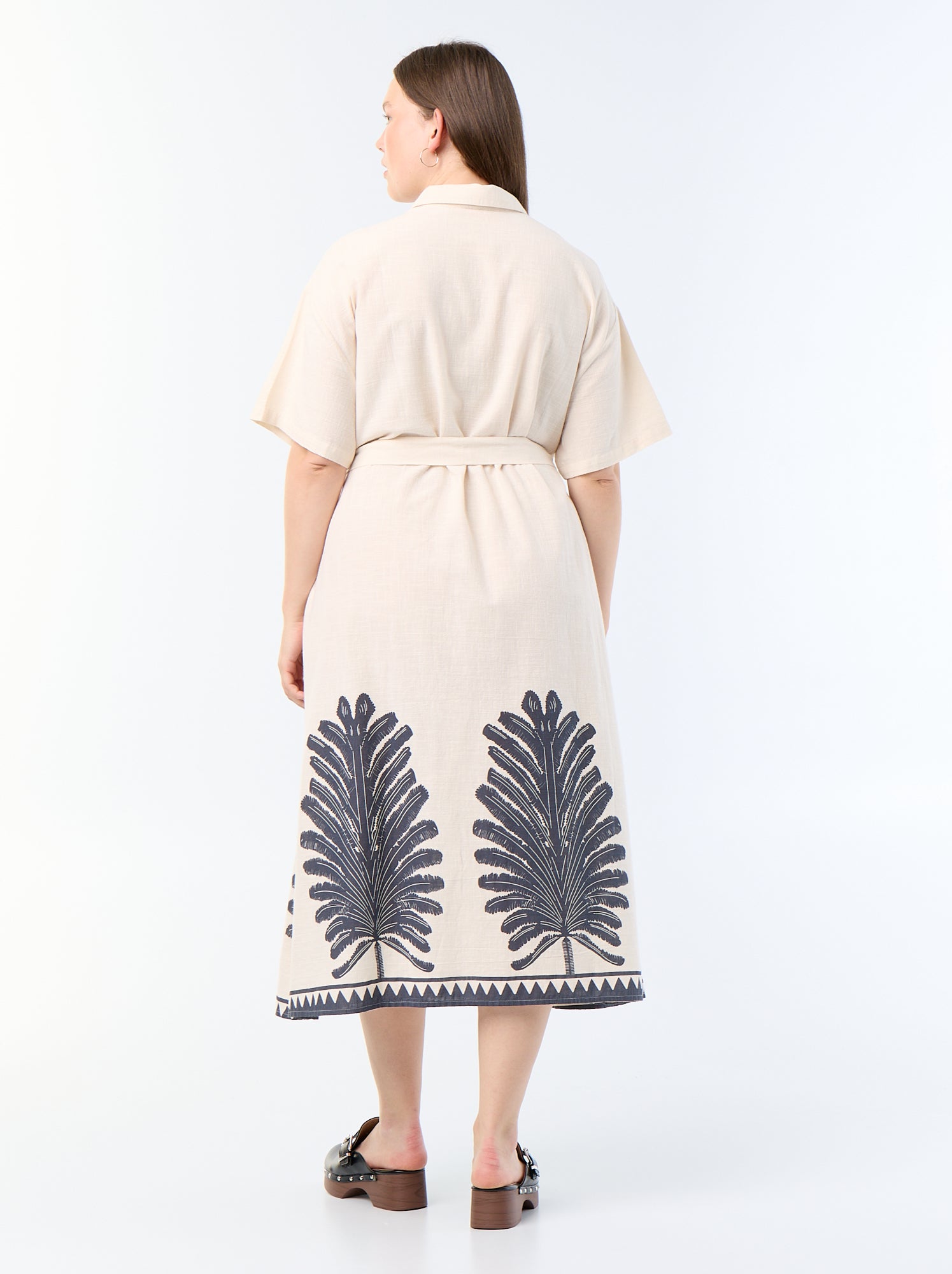 Robe chemise longue manches courtes - Beige
