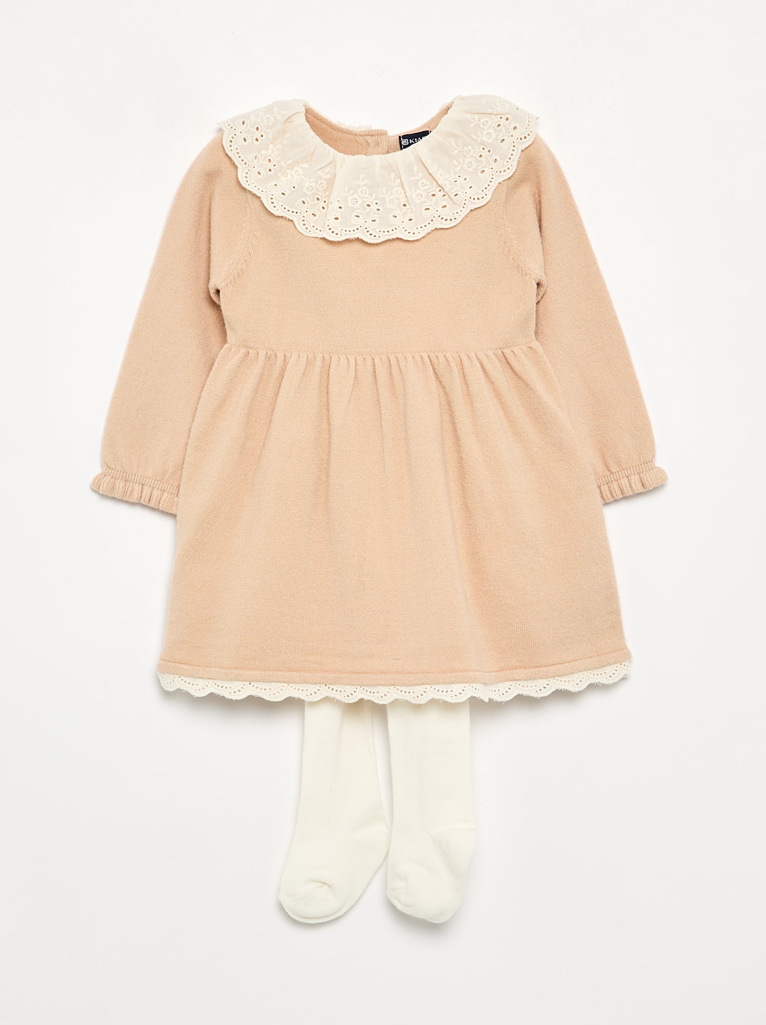 Robe col claudine + collants - Beige