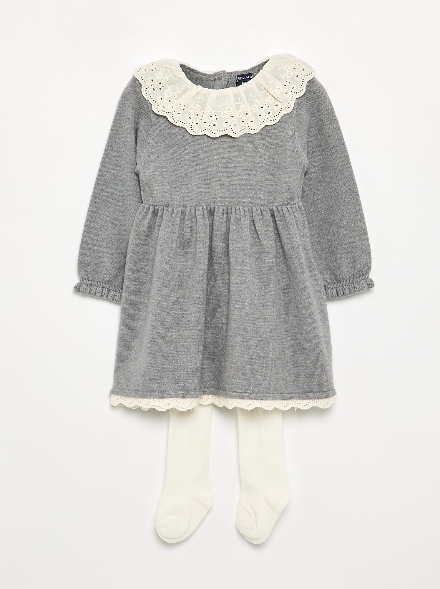 Robe col claudine + collants - Gris