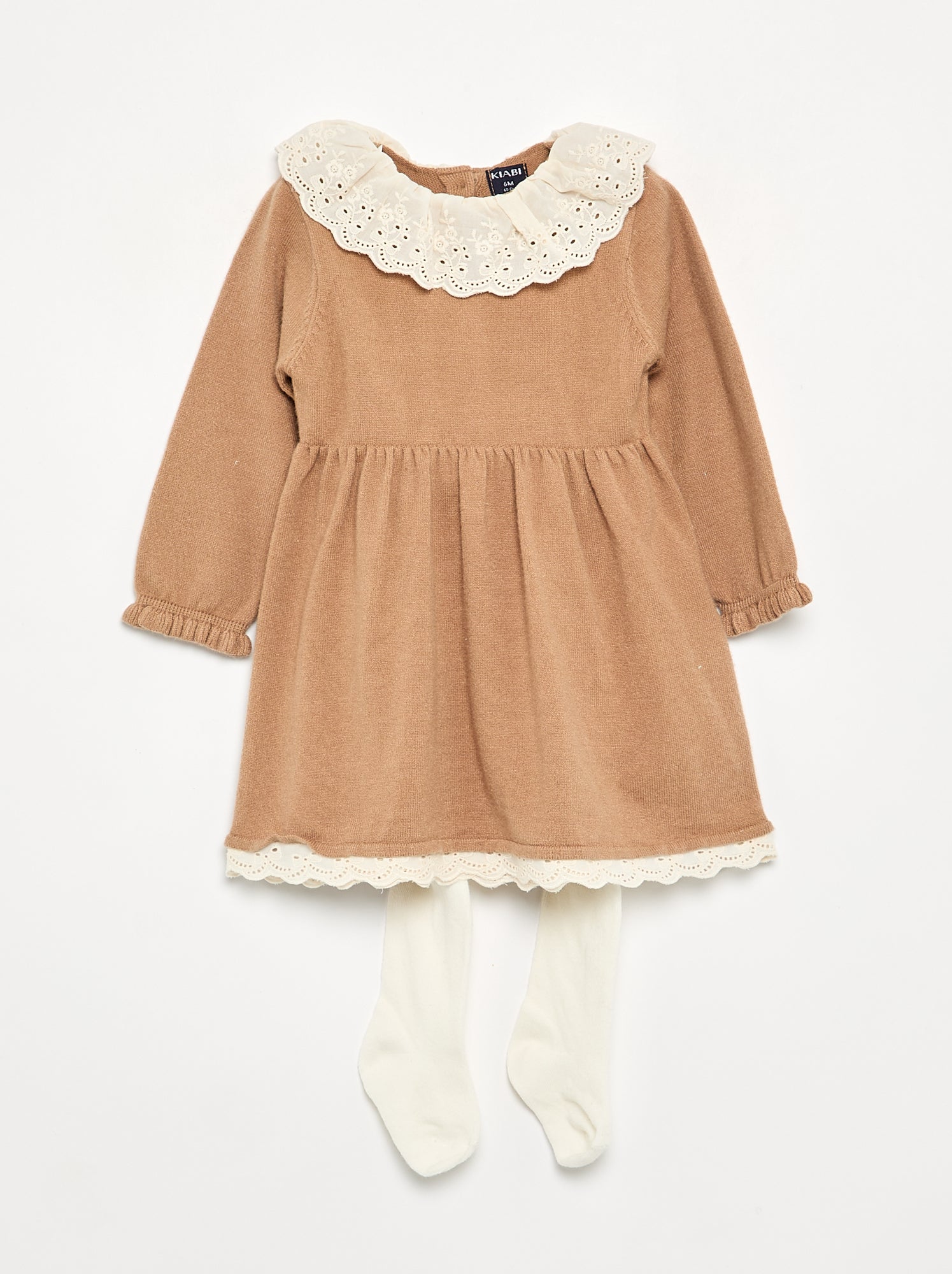 Robe col claudine + collants - Marron