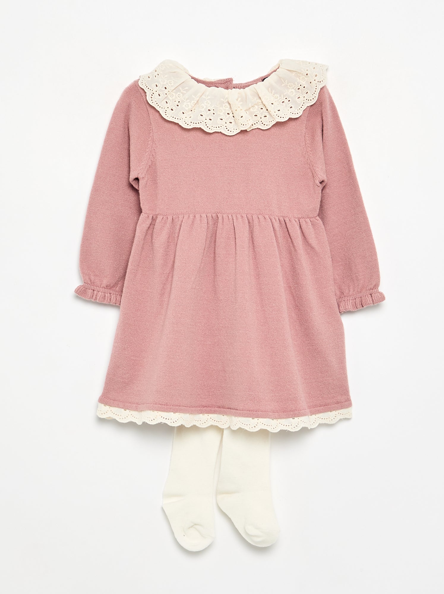 Robe col claudine + collants - Rose